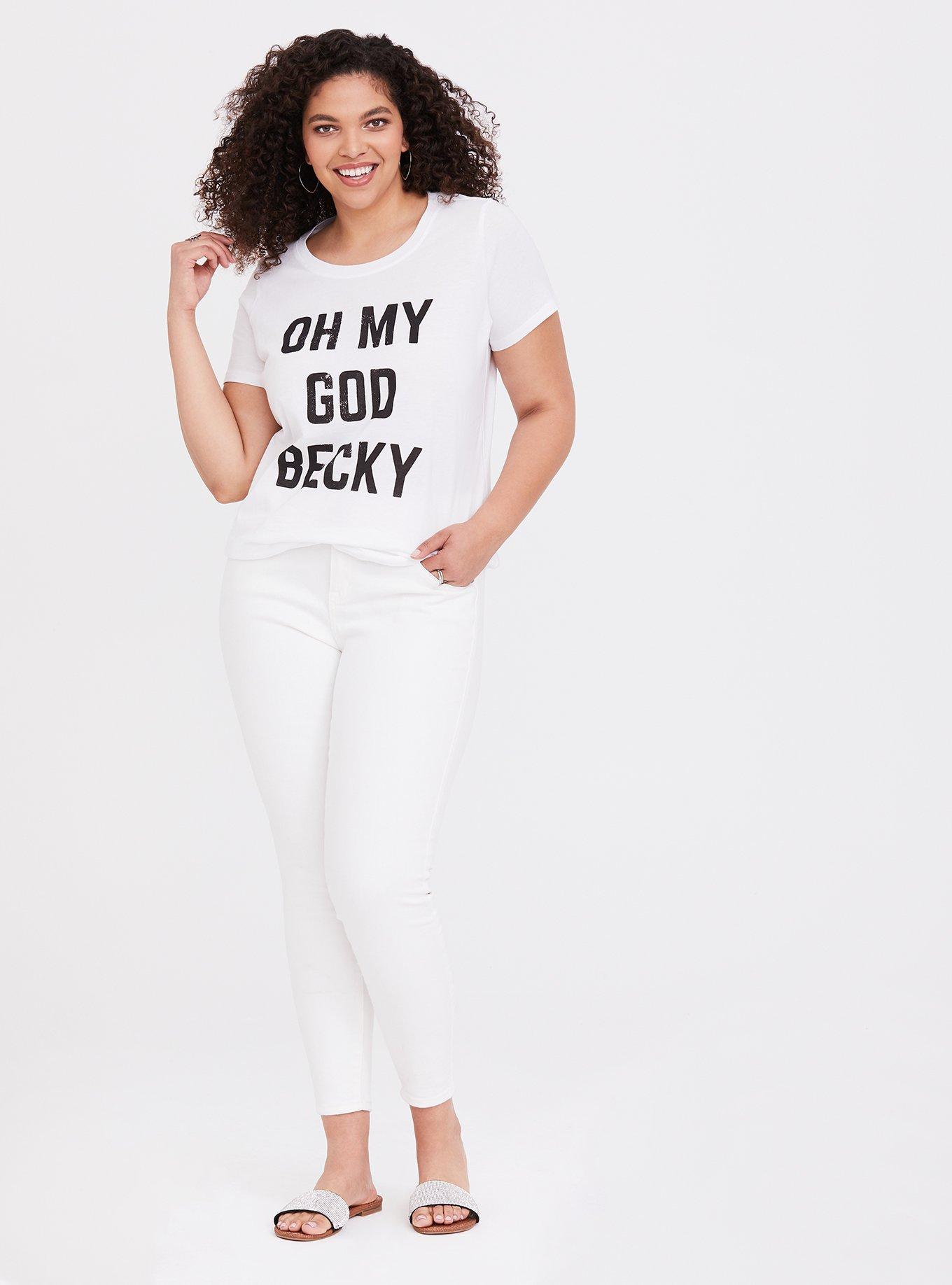 Plus Size White OMG Becky Slim Fit Tee, WHITE, alternate