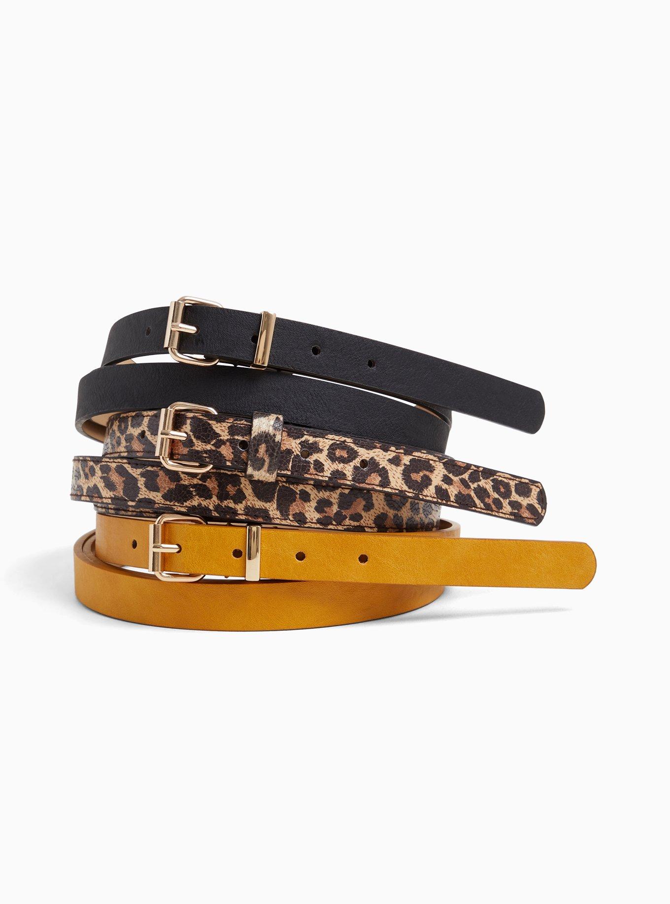 Faux Leather Leopard Belt - Pack of 3, , hi-res