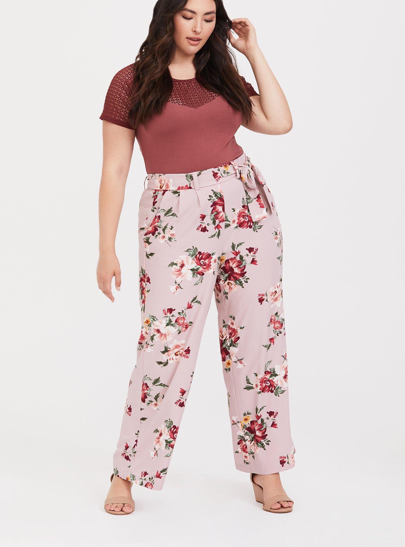 Lilac Purple Floral Crepe Wide Leg Pant, ROSEY LIGHT, alternate