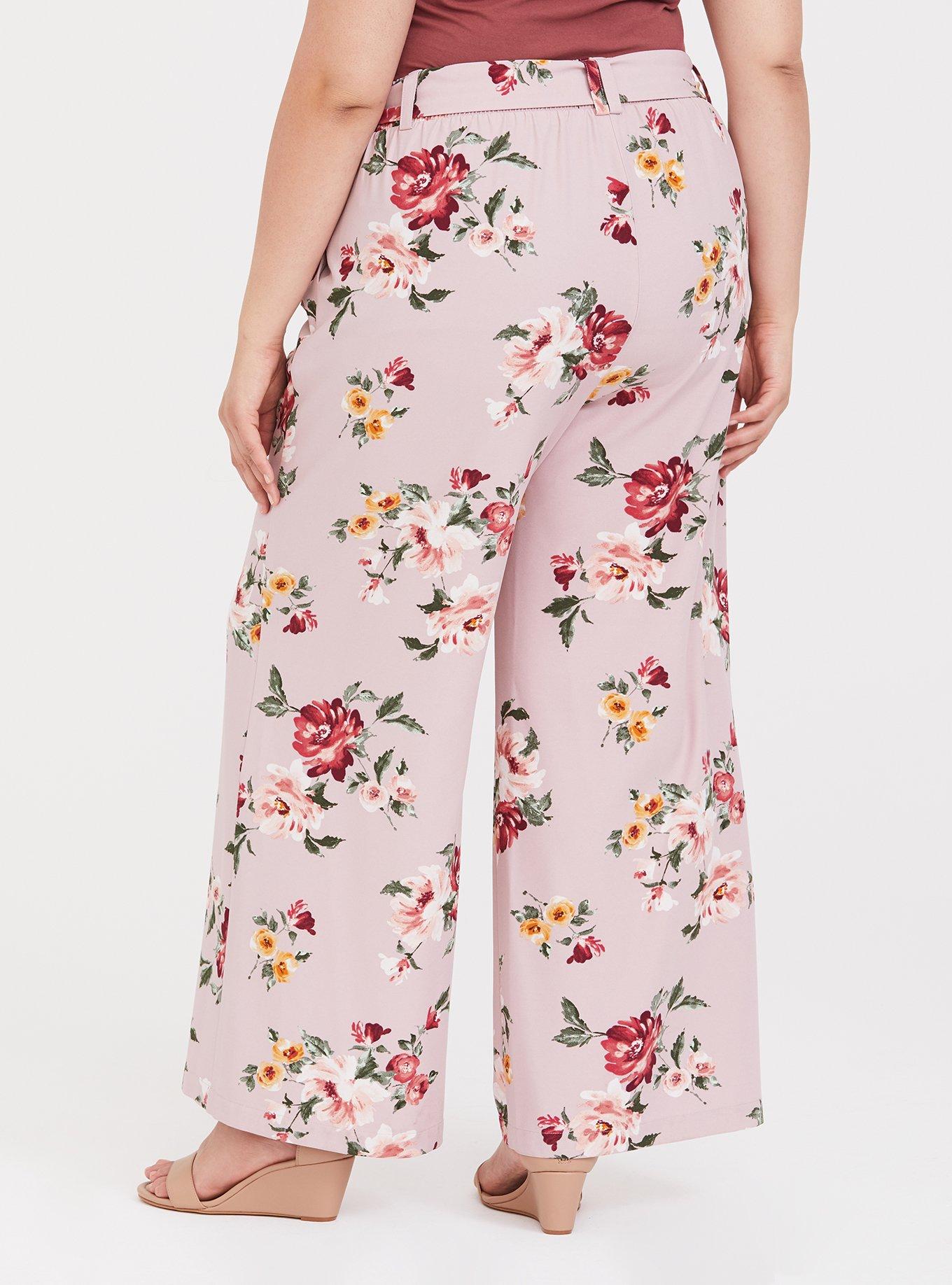 Lilac Purple Floral Crepe Wide Leg Pant, ROSEY LIGHT, alternate