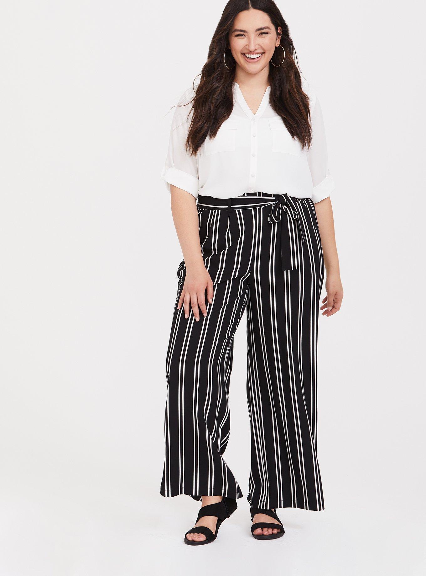 Plus Black Striped Wide Leg Pants