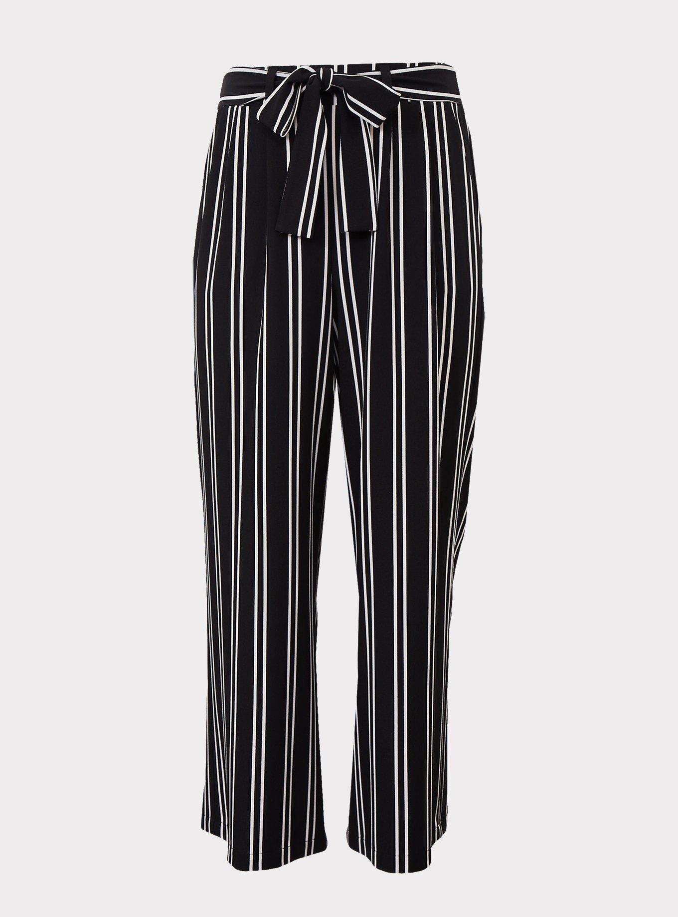 Plus Size - Black & White Stripe Crepe Wide Leg Pant - Torrid