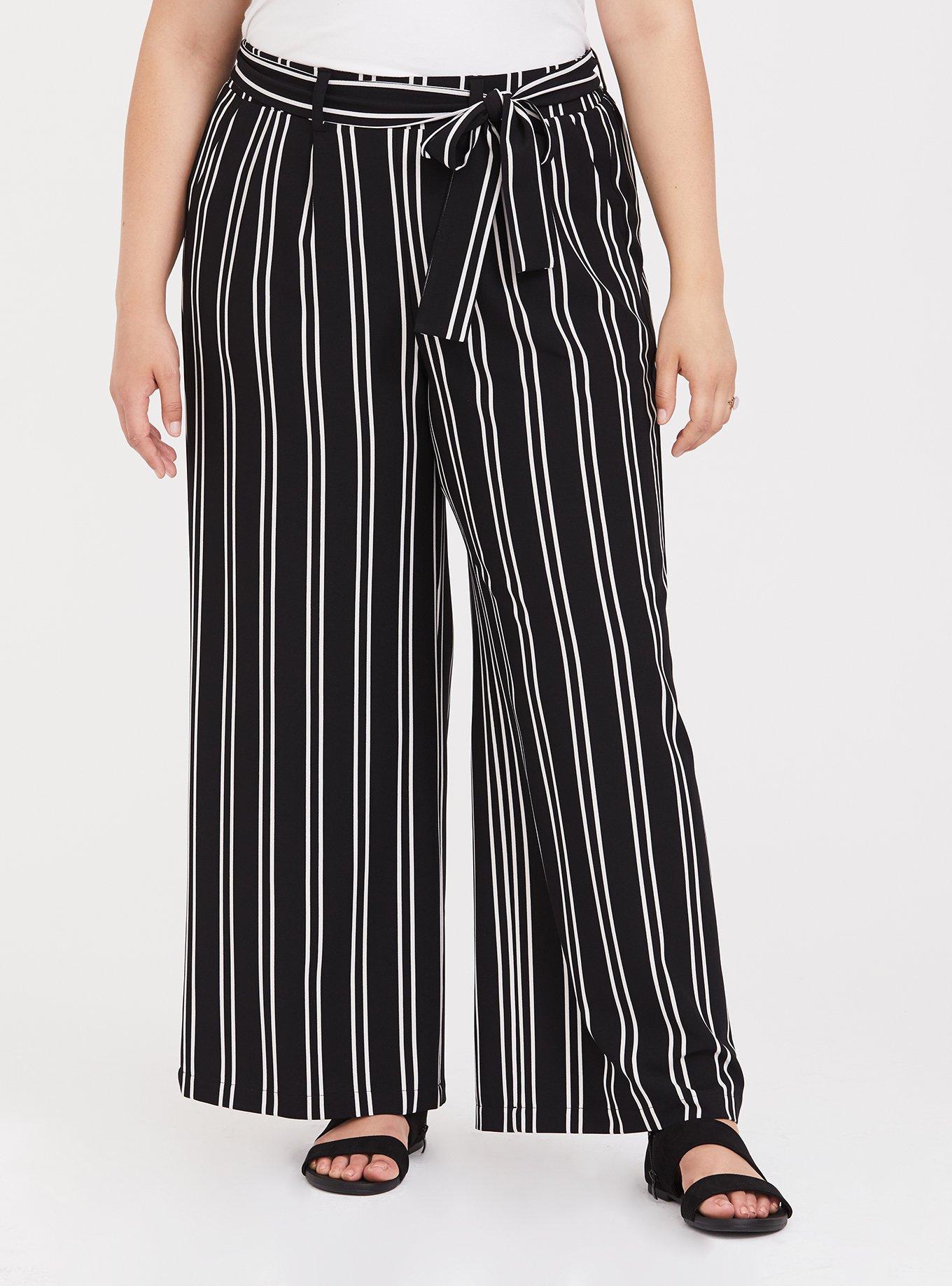 Black Crepe Stripe Tie Waist Wide Leg Pants  Wide leg trouser, Fancy  outfits, Striped tie