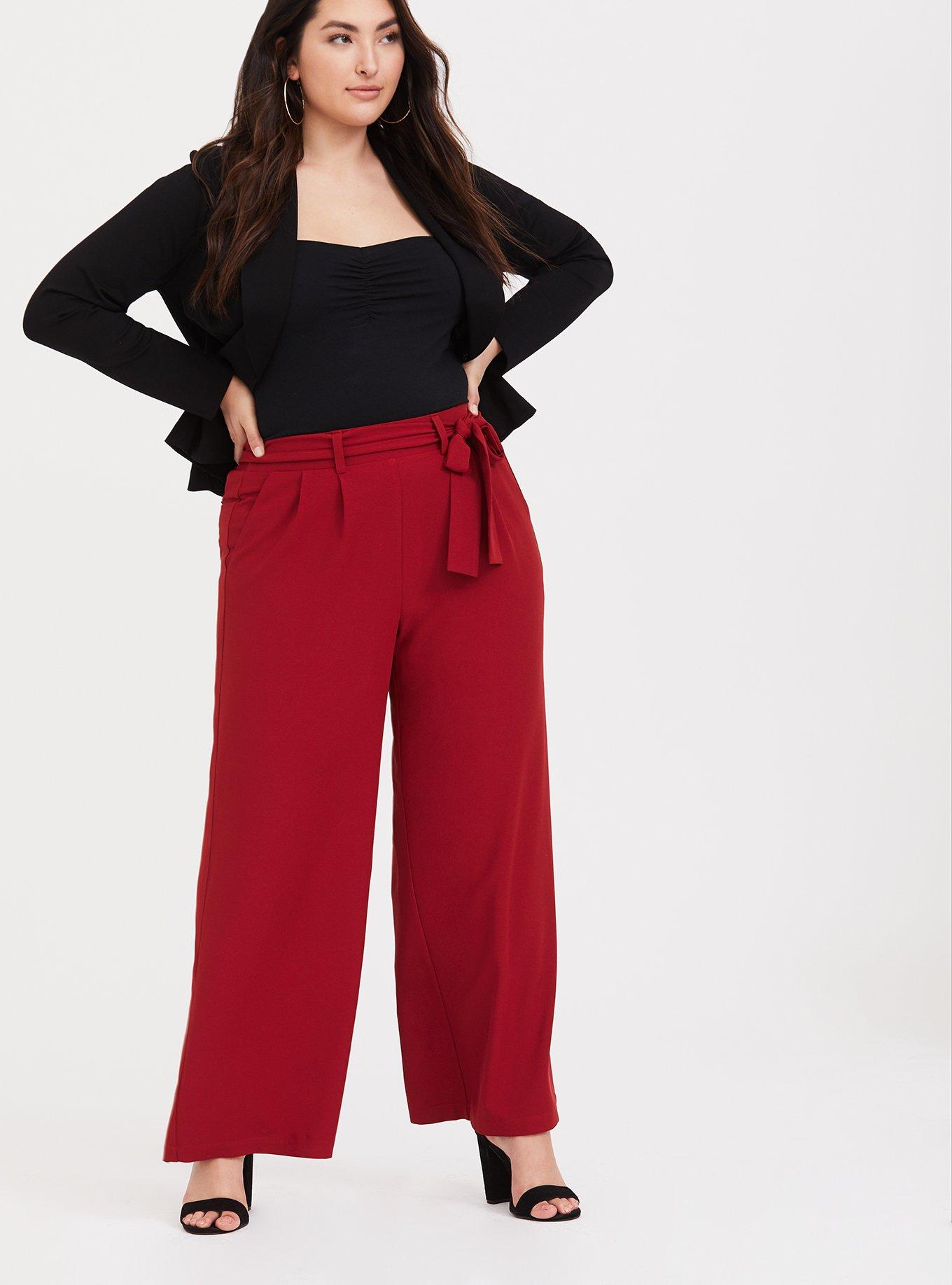 Plus Size - Red Crepe Wide Leg Pant - Torrid