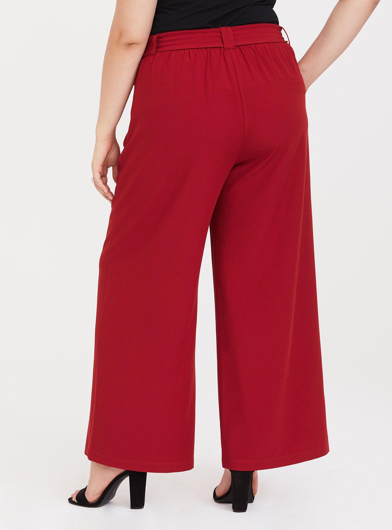 Plus Red High Waisted Wide Leg Trousers