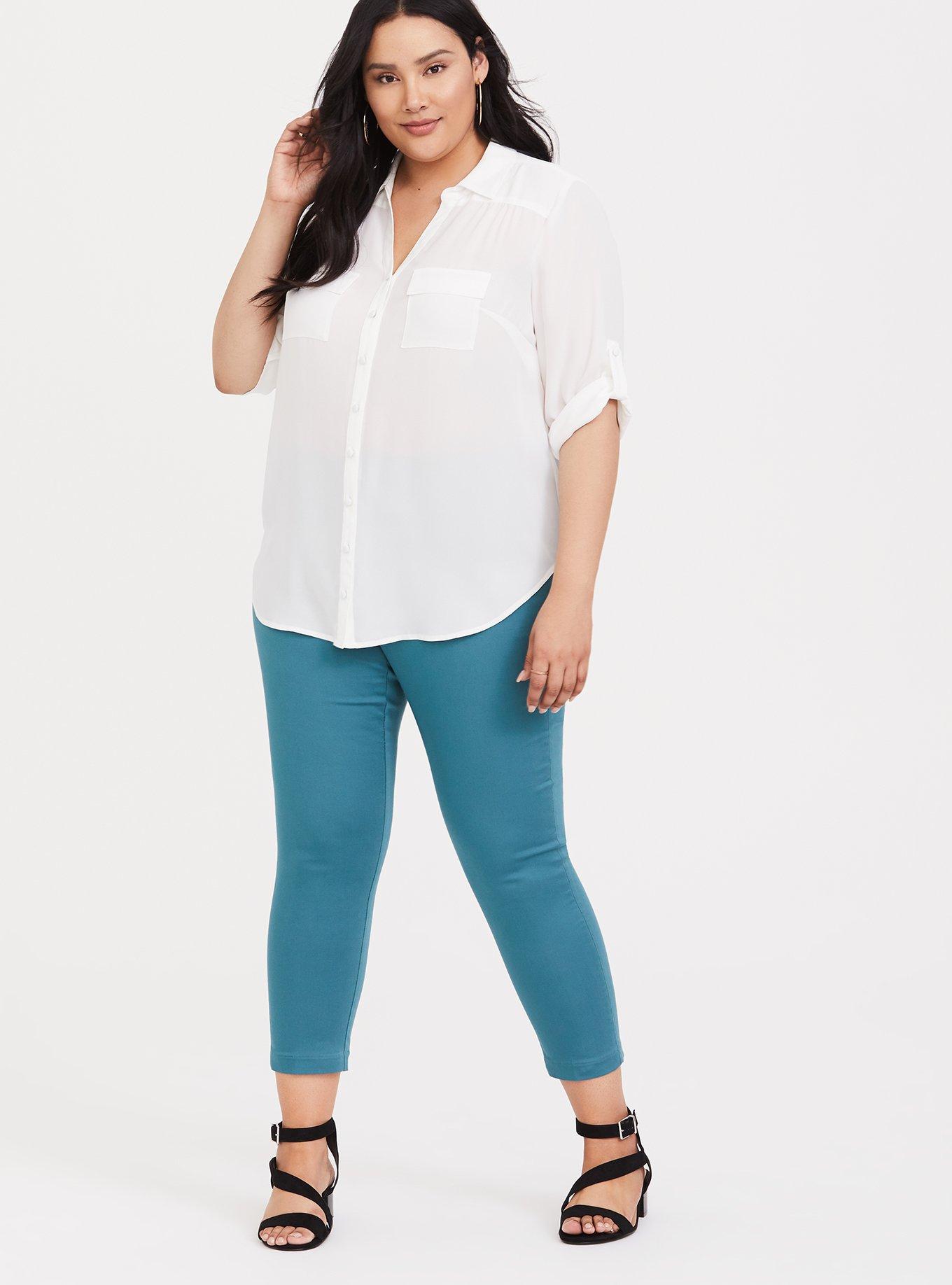 Plus Size Sateen Ankle Pencil Skinny Trouser - Teal, TEAL, alternate