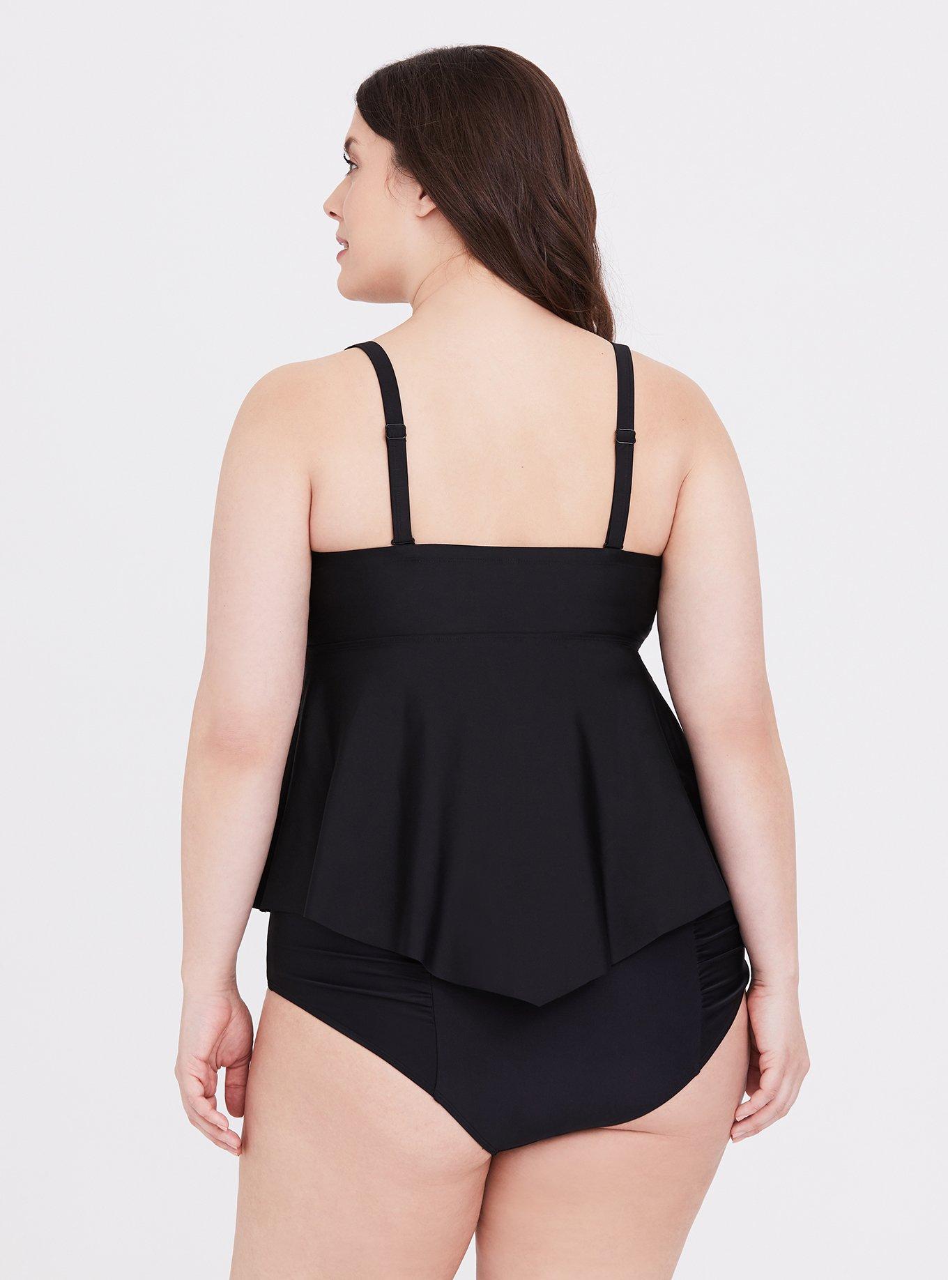 Wireless Lattice Front Flowy Tankini, DEEP BLACK, alternate