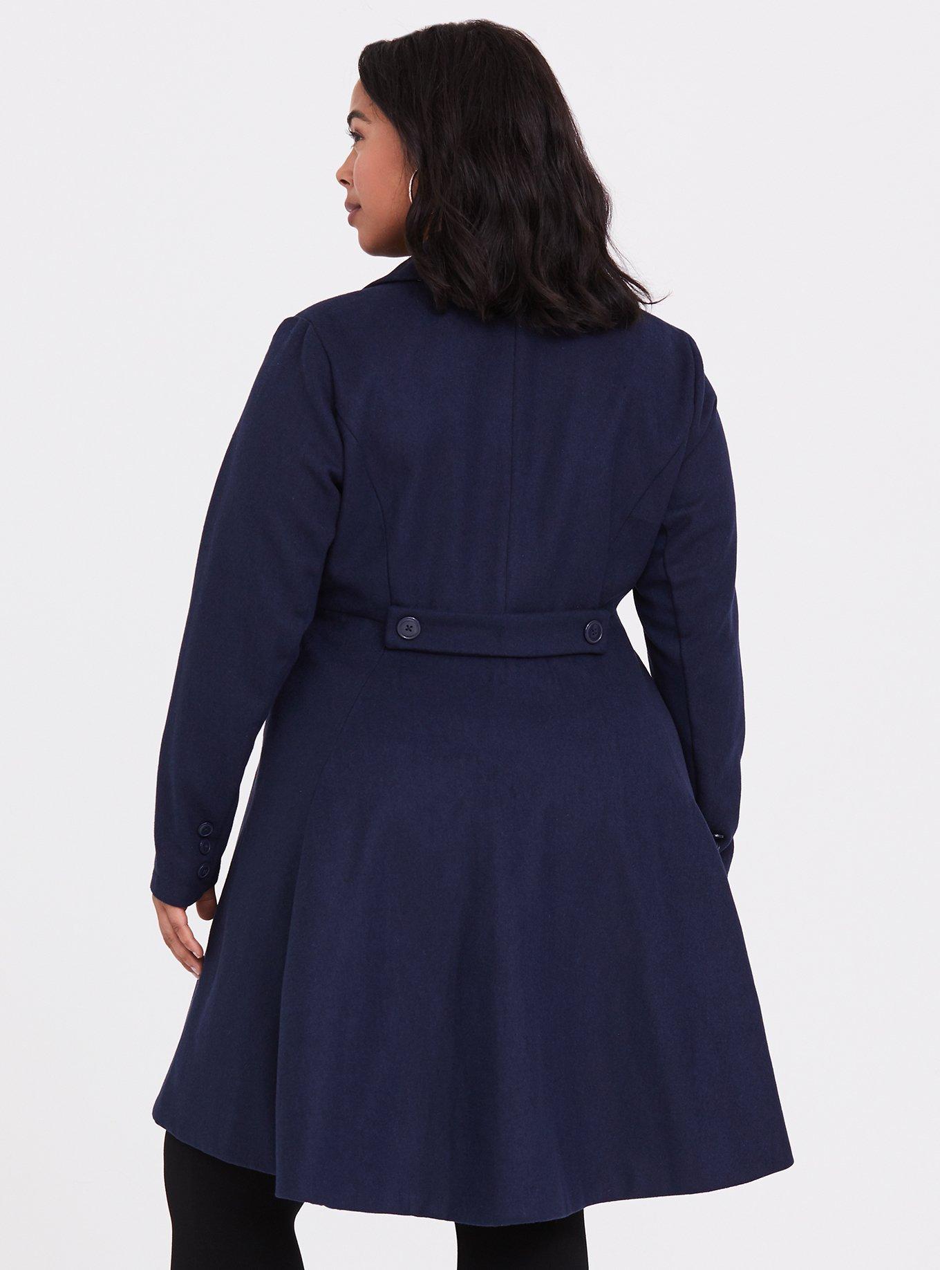 Plus Size - Outlander Navy Double-Breasted Swing Coat - Torrid