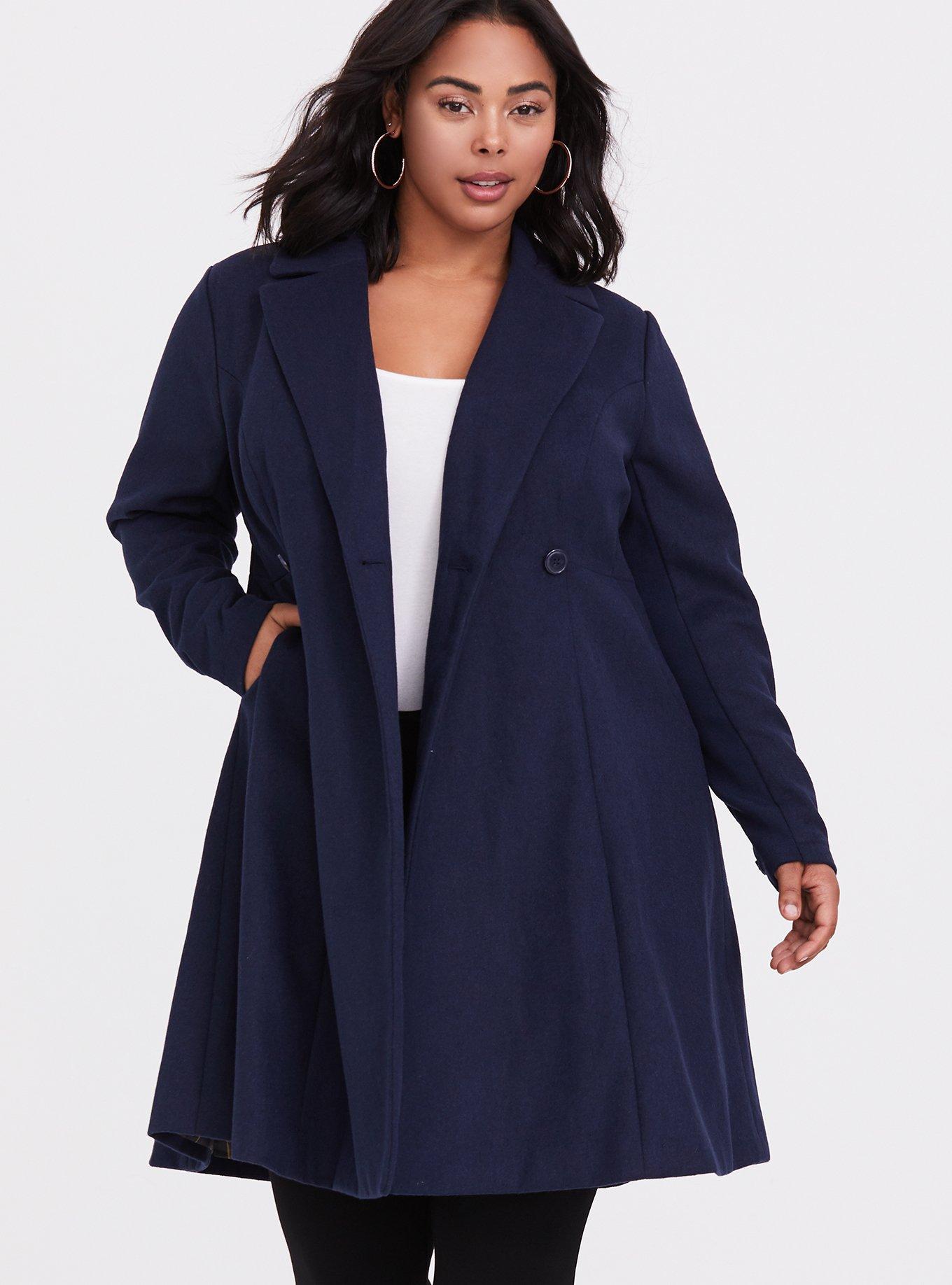 Plus Size - Outlander Navy Double-Breasted Swing Coat - Torrid