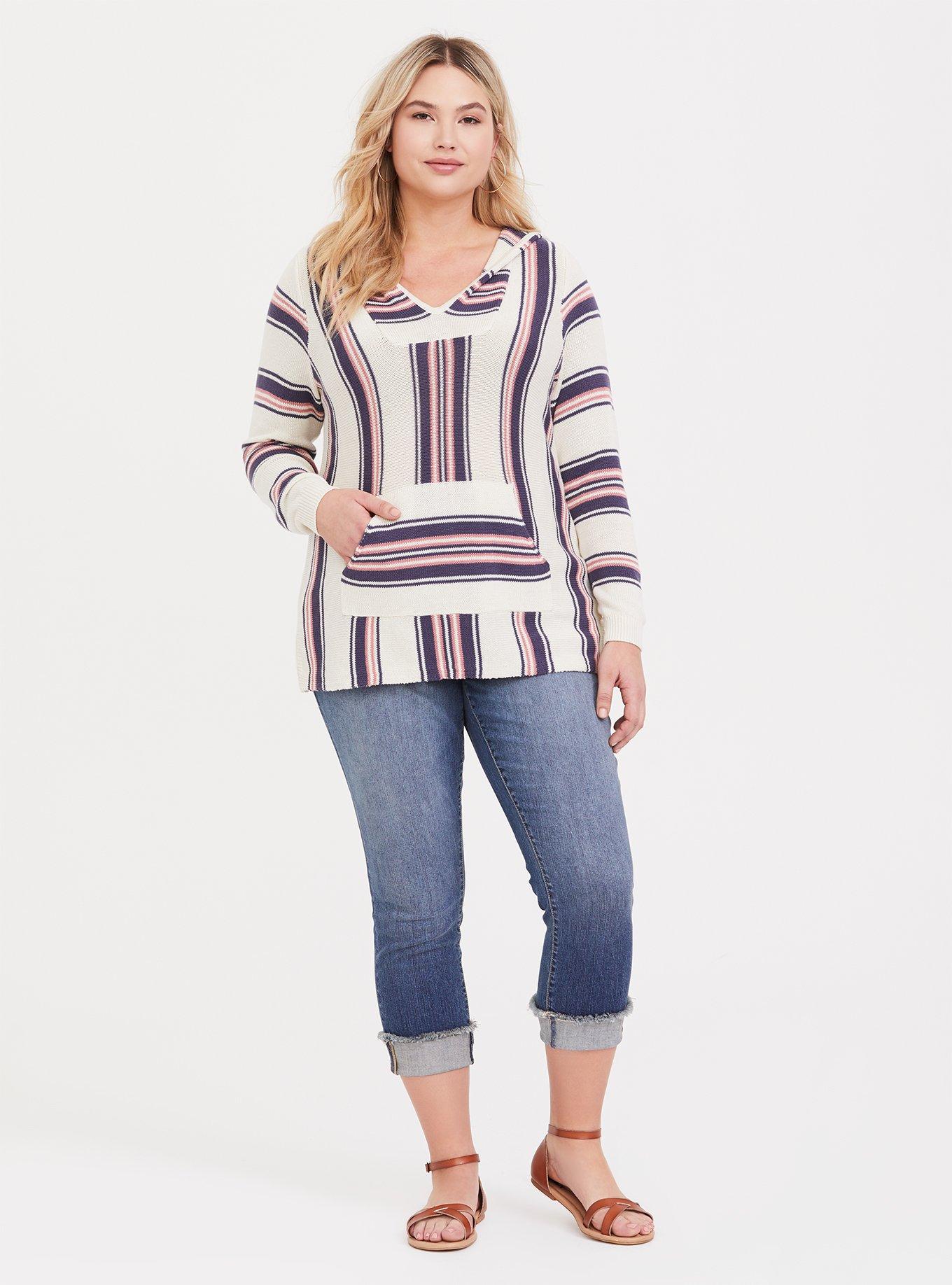 Plus Size - Neon Pink Stripe Baja Hoodie - Torrid