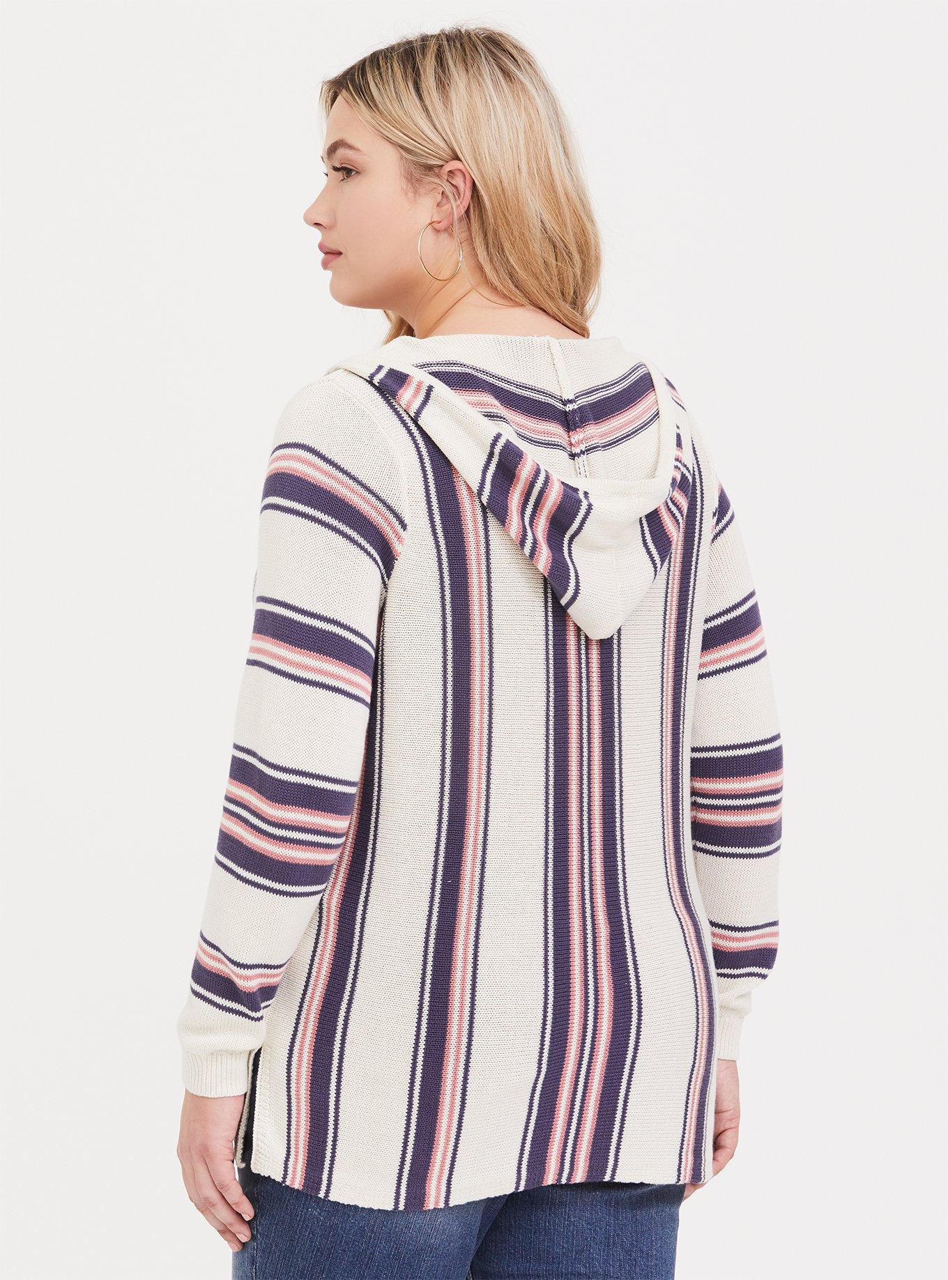 CHQ Bell Tower Full Zip Hoodie Sweatshirt in Ivory Stripe