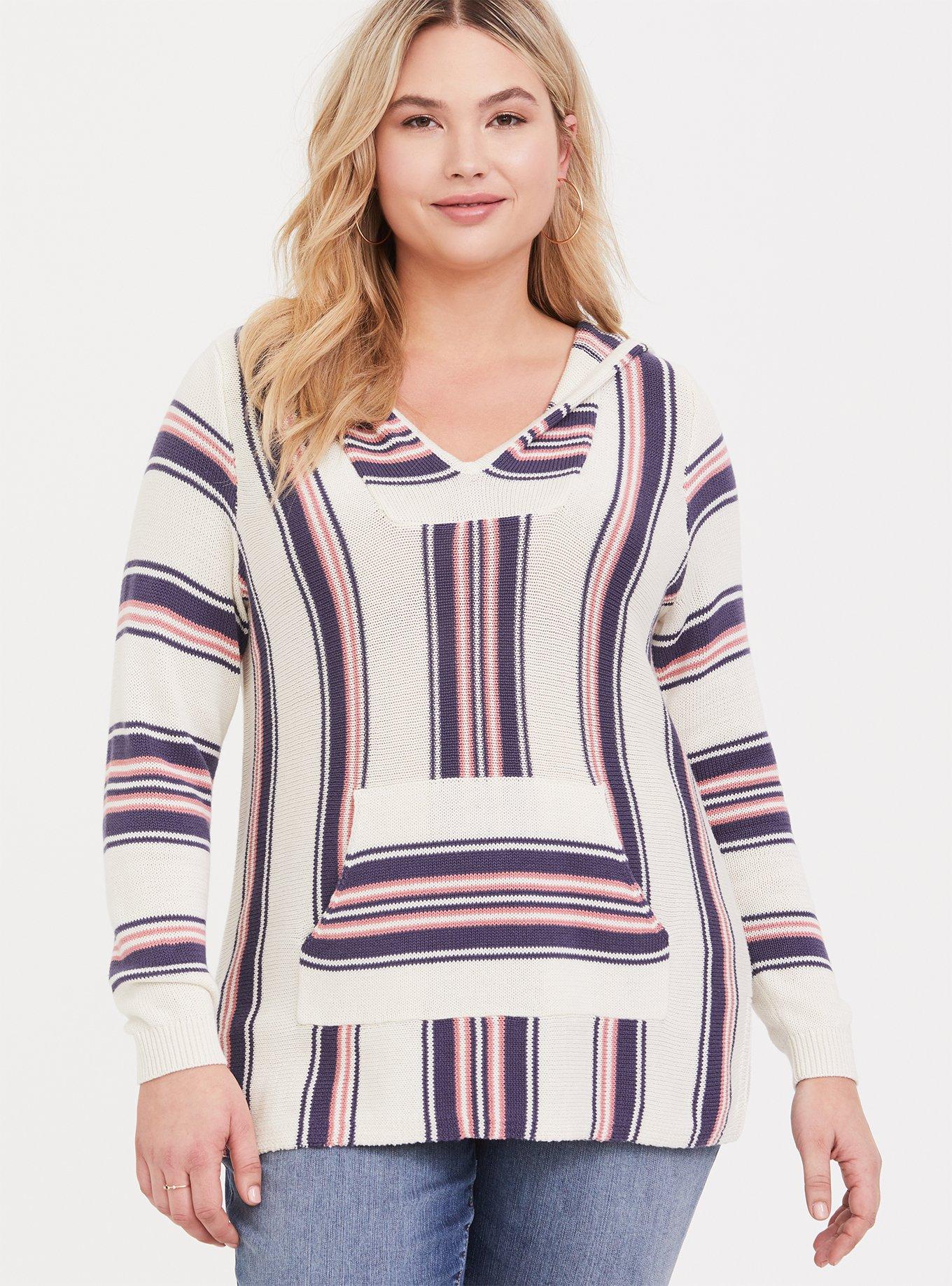 Plus Size Ivory Stripe Pullover Baja Hoodie Torrid