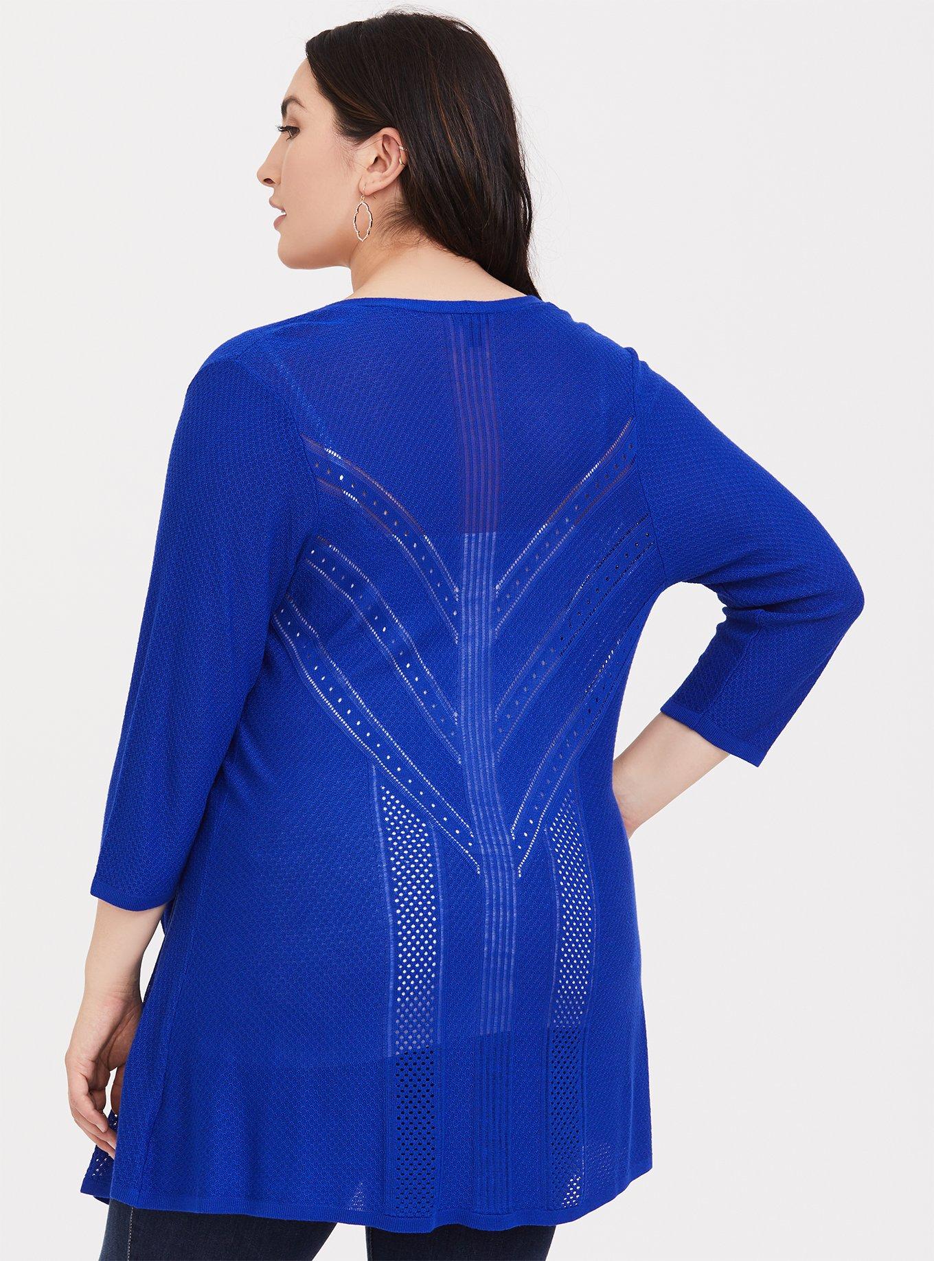 Pointelle Cardigan Open Front Sweater, BRIGHT BLUE, alternate