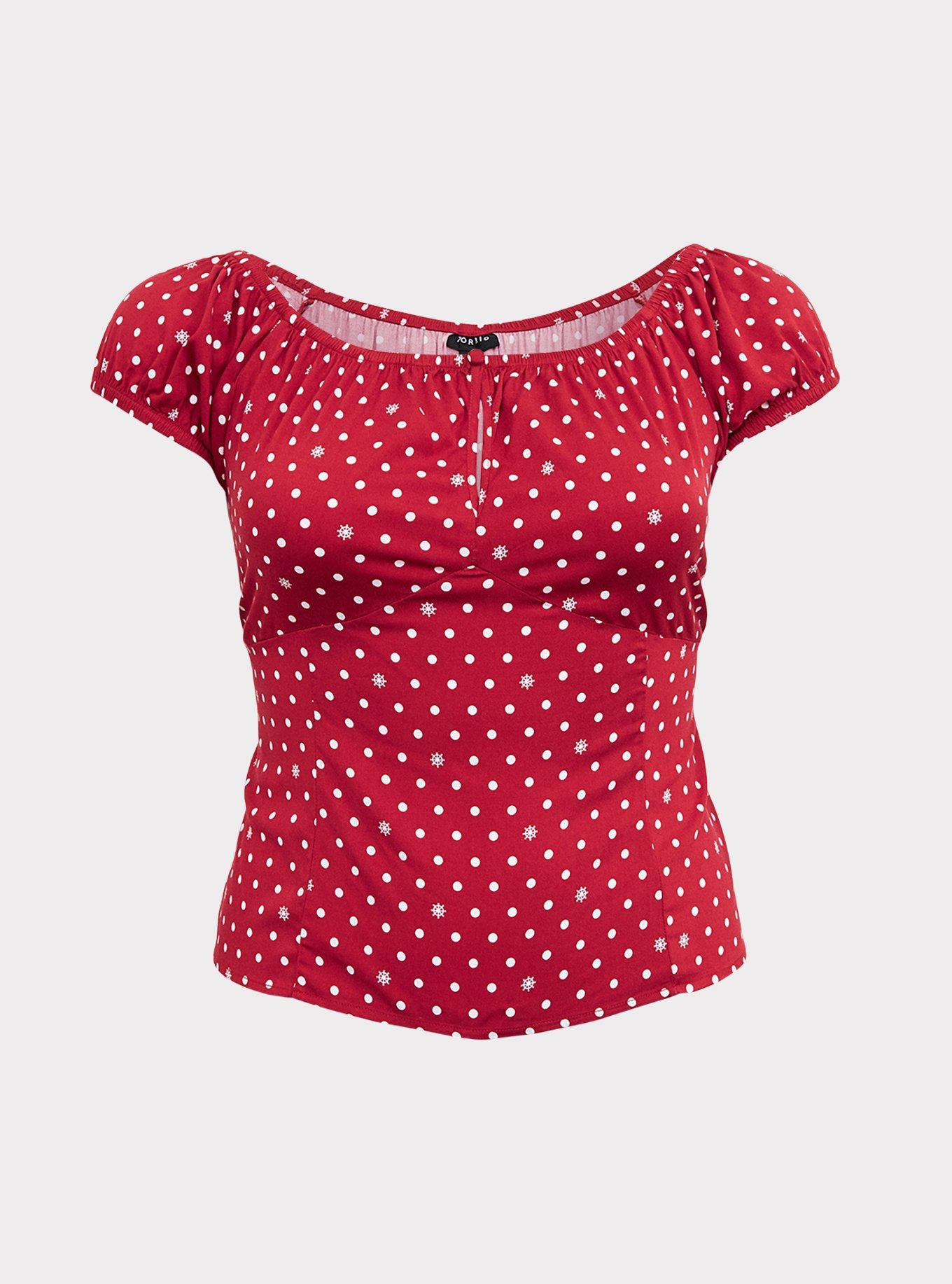 Plus Size - Red Polka Dot Stretch Challis Off Shoulder Blouse - Torrid