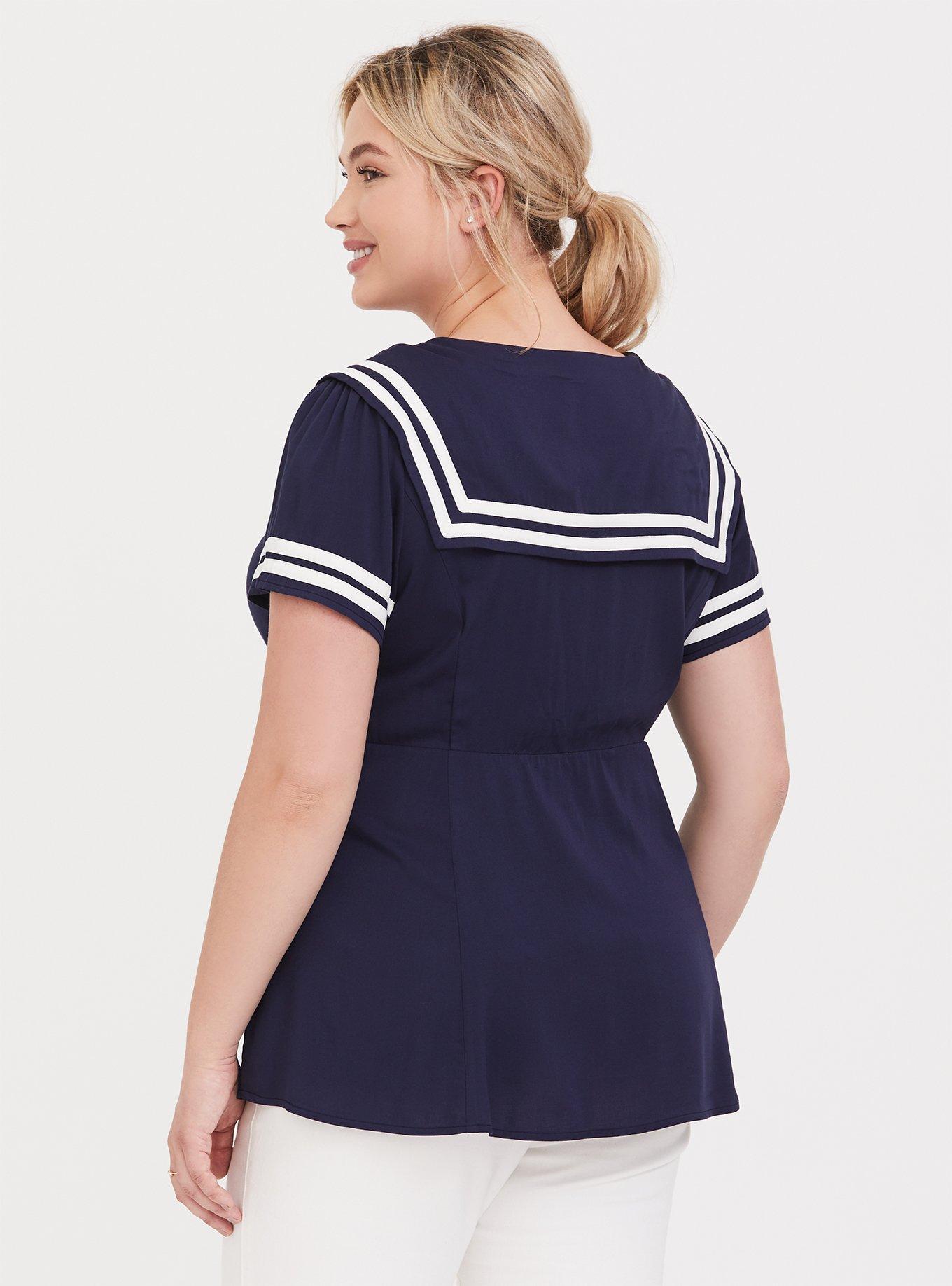 Plus Size - Navy Tie-Front Sailor Blouse - Torrid