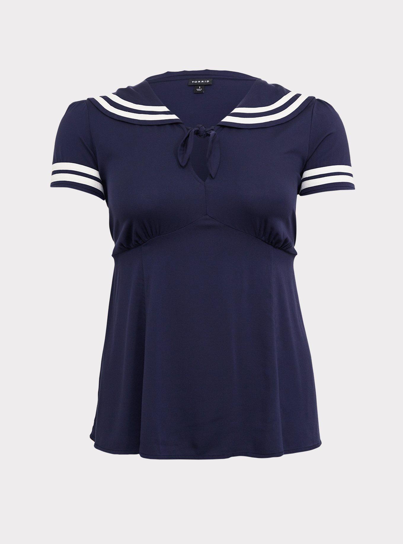 Navy Tie-Front Sailor Blouse, , hi-res