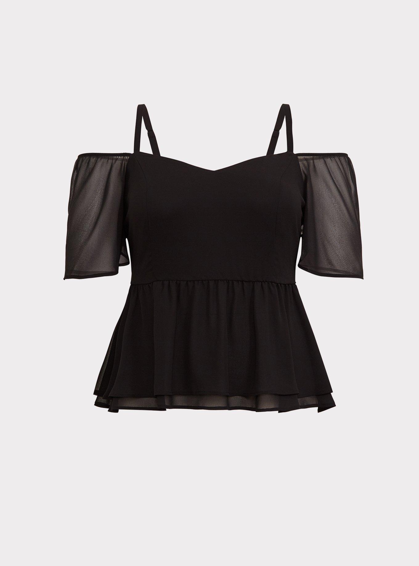 Black chiffon best sale cold shoulder top