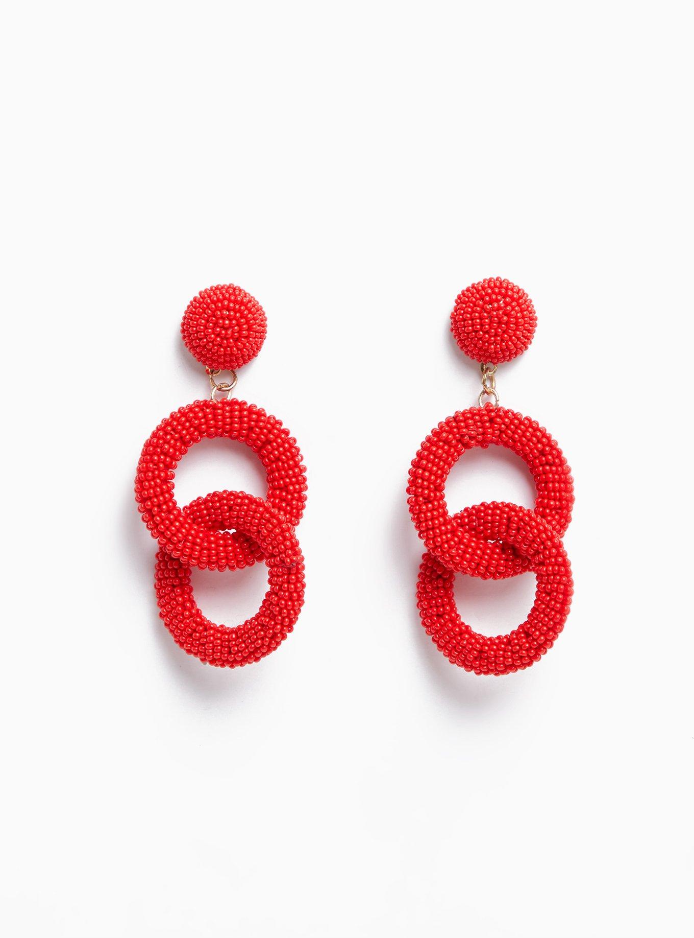 Plus Size - Red Beaded Circle Statement Earrings - Torrid