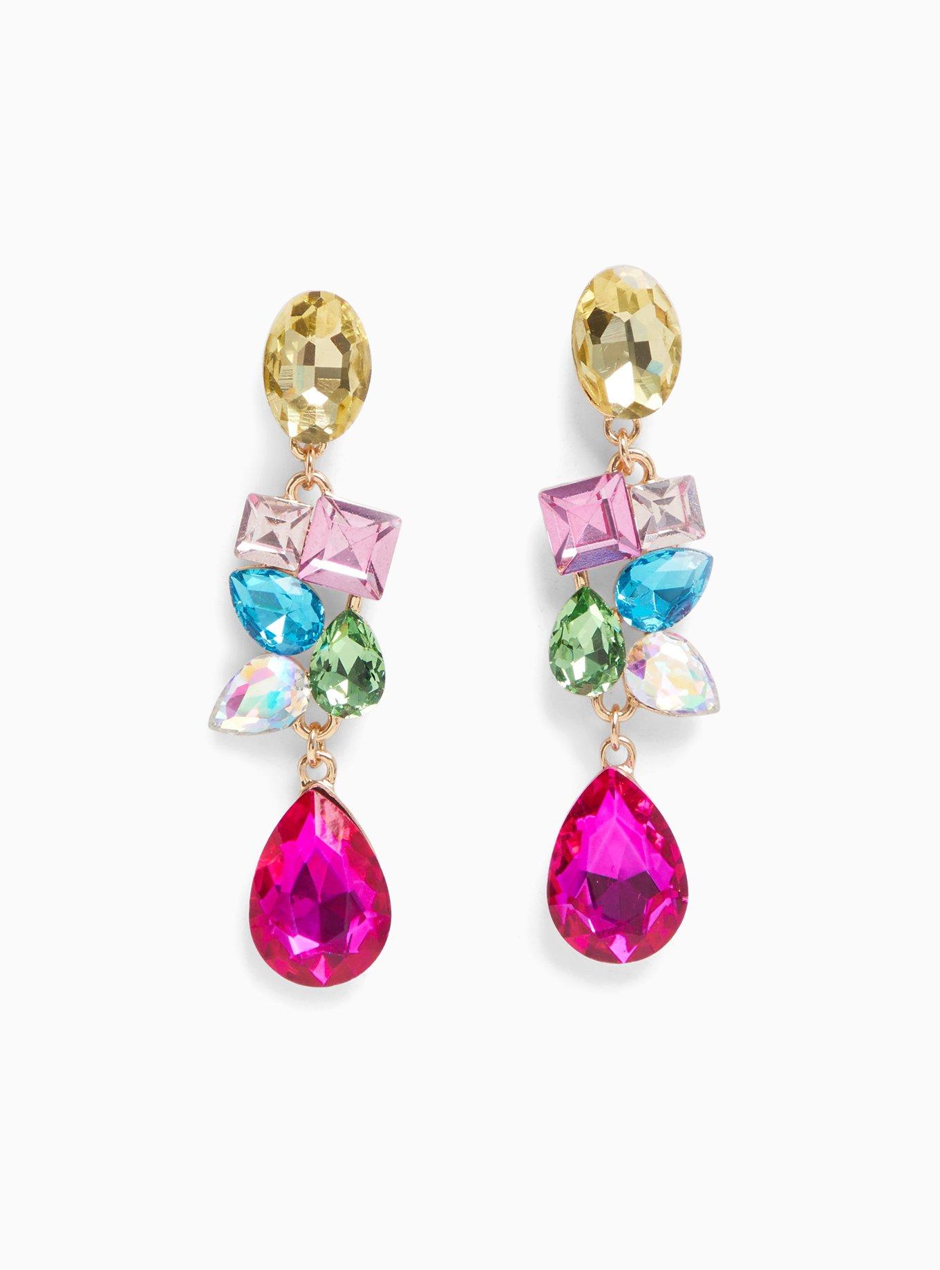 Multi Gem Statement Drop Earrings, , hi-res