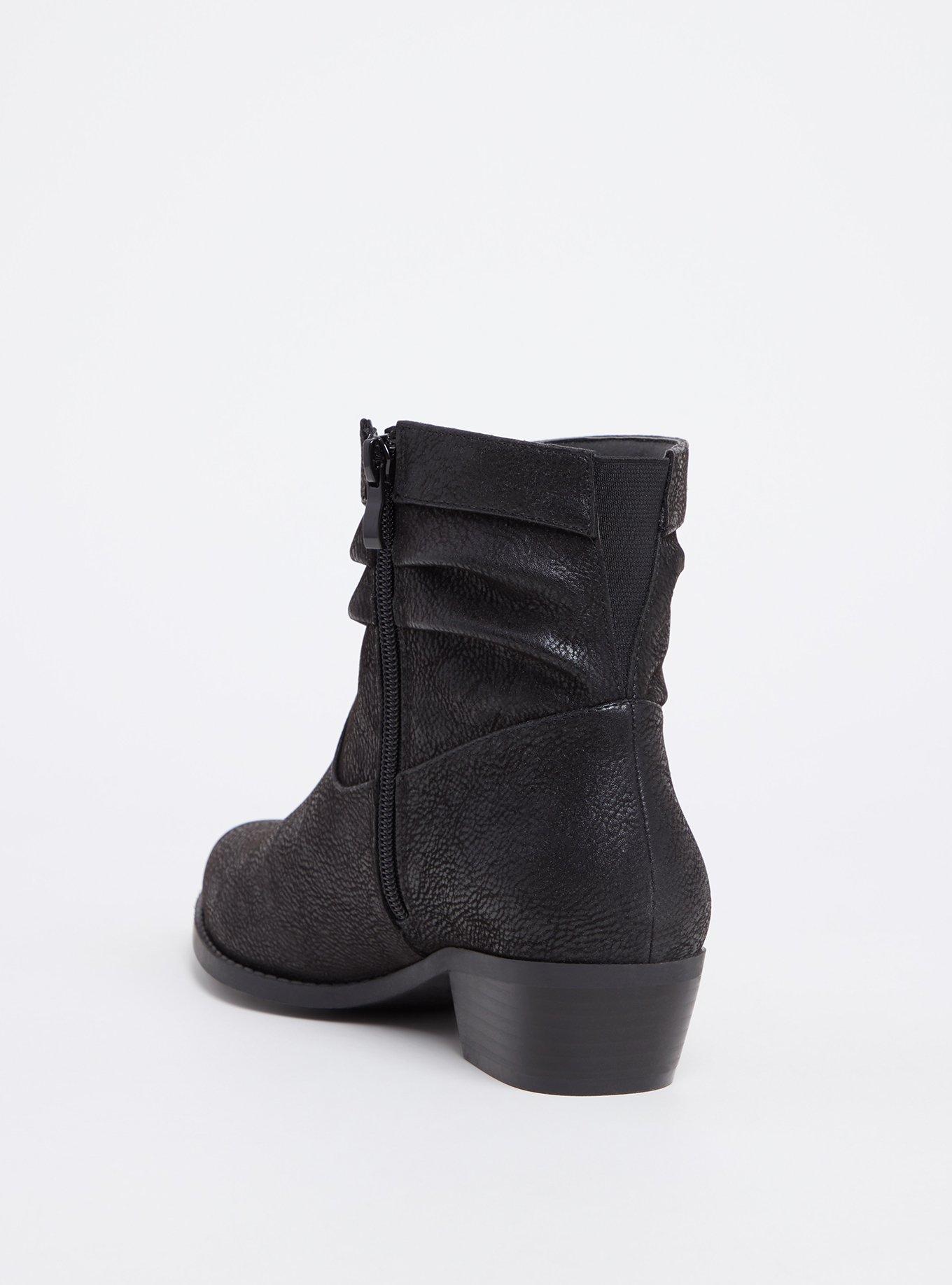 Plus Size Black Pebble Faux Leather Western Slouch Bootie (WW), BLACK, alternate