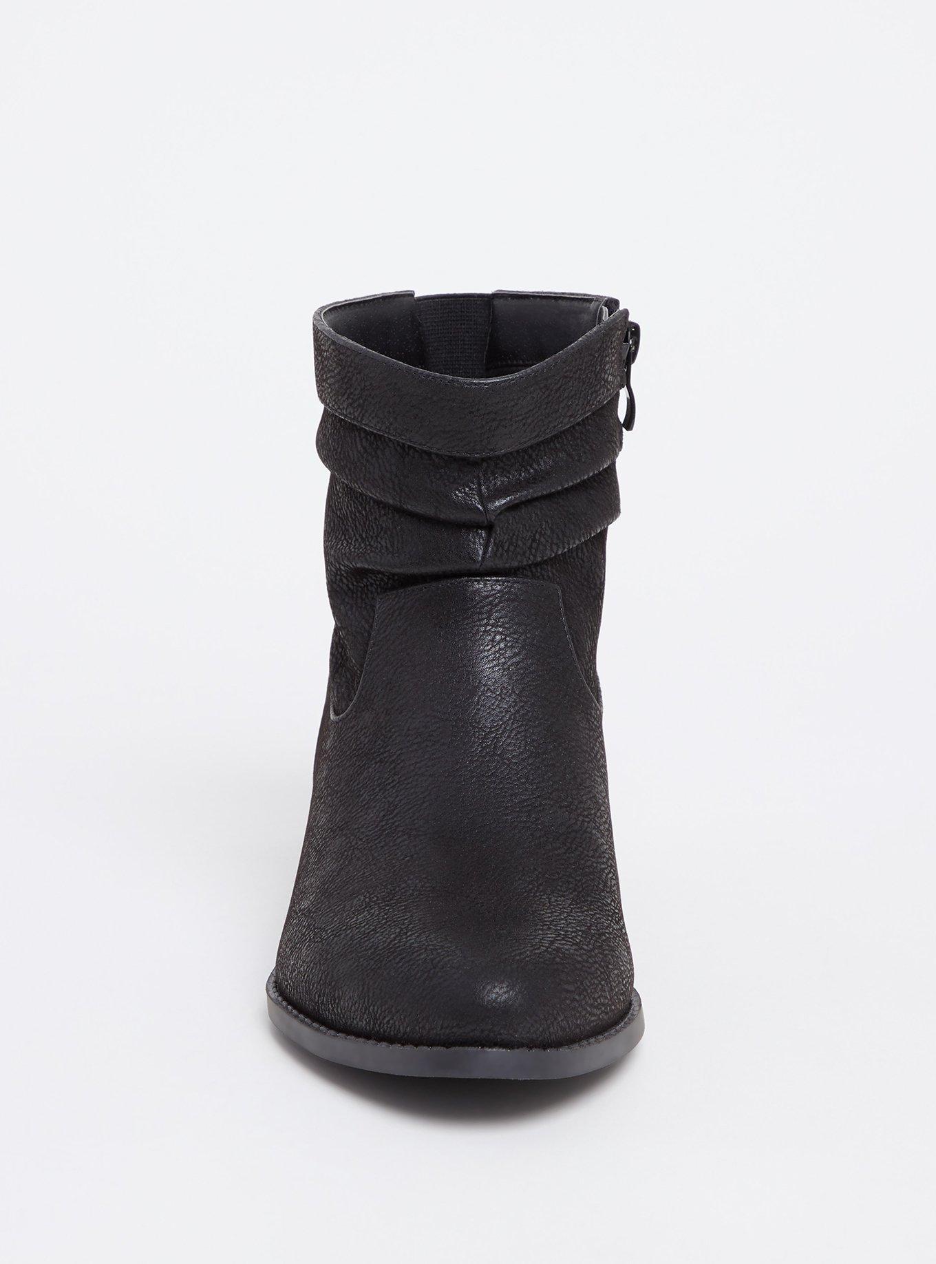 Plus Size Black Pebble Faux Leather Western Slouch Bootie (WW), BLACK, alternate