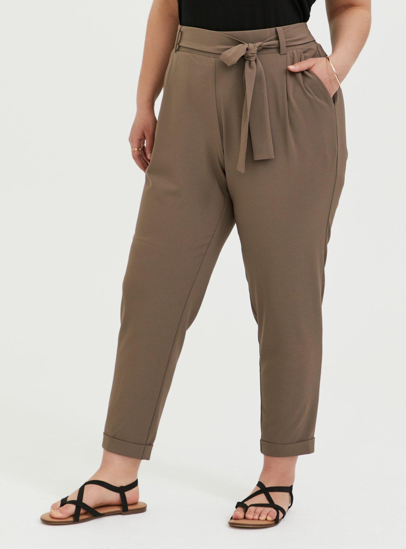 Plus Size - Pull-On Taper Stretch Crepe High-Rise Tie-Front Pant