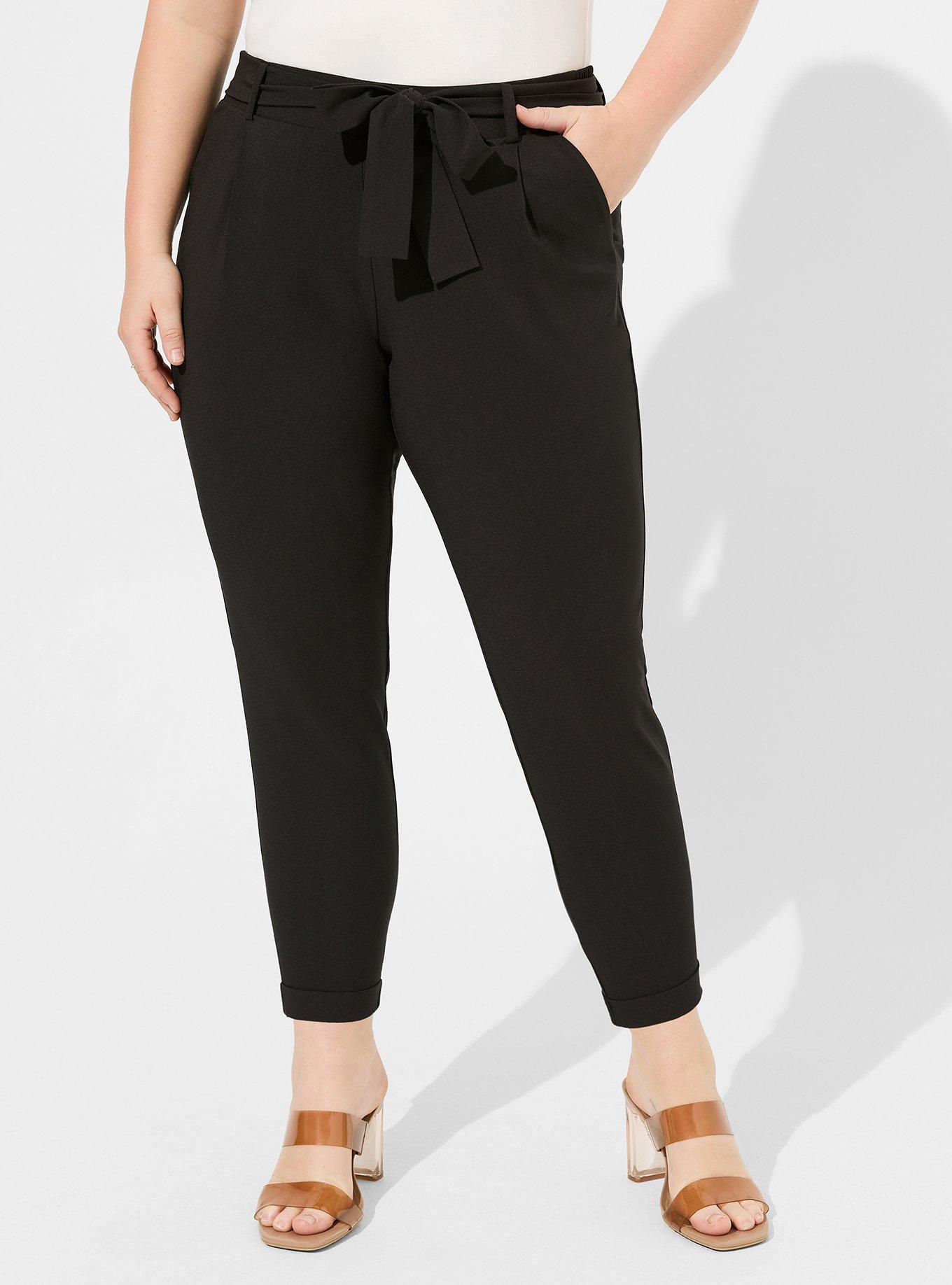 Plus Size - Pull-On Taper Stretch Crepe High-Rise Tie-Front Pant