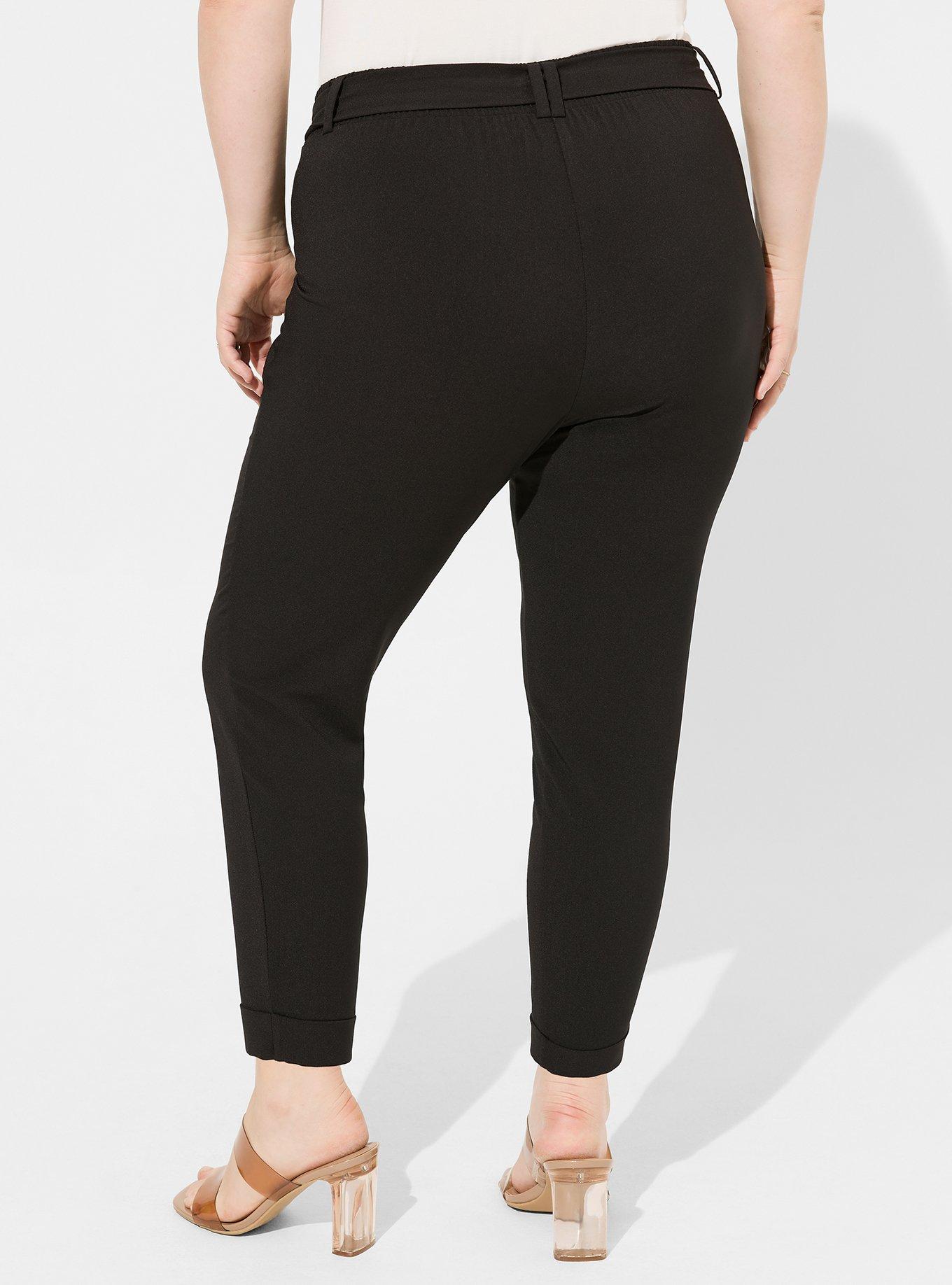 Plus Size - Pull-On Taper Stretch Crepe High-Rise Tie-Front Pant