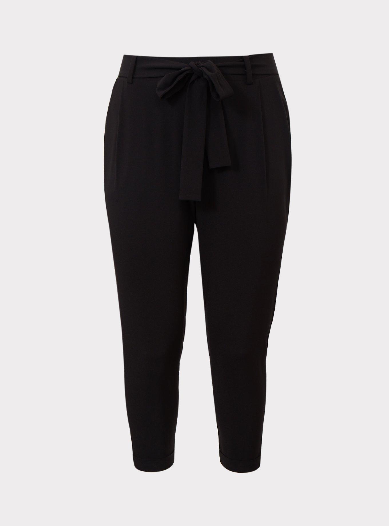 Plus Size - Pull-On Taper Stretch Crepe High-Rise Tie-Front Pant