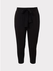 Pull-On Taper Stretch Crepe High-Rise Tie-Front Pant, DEEP BLACK, hi-res