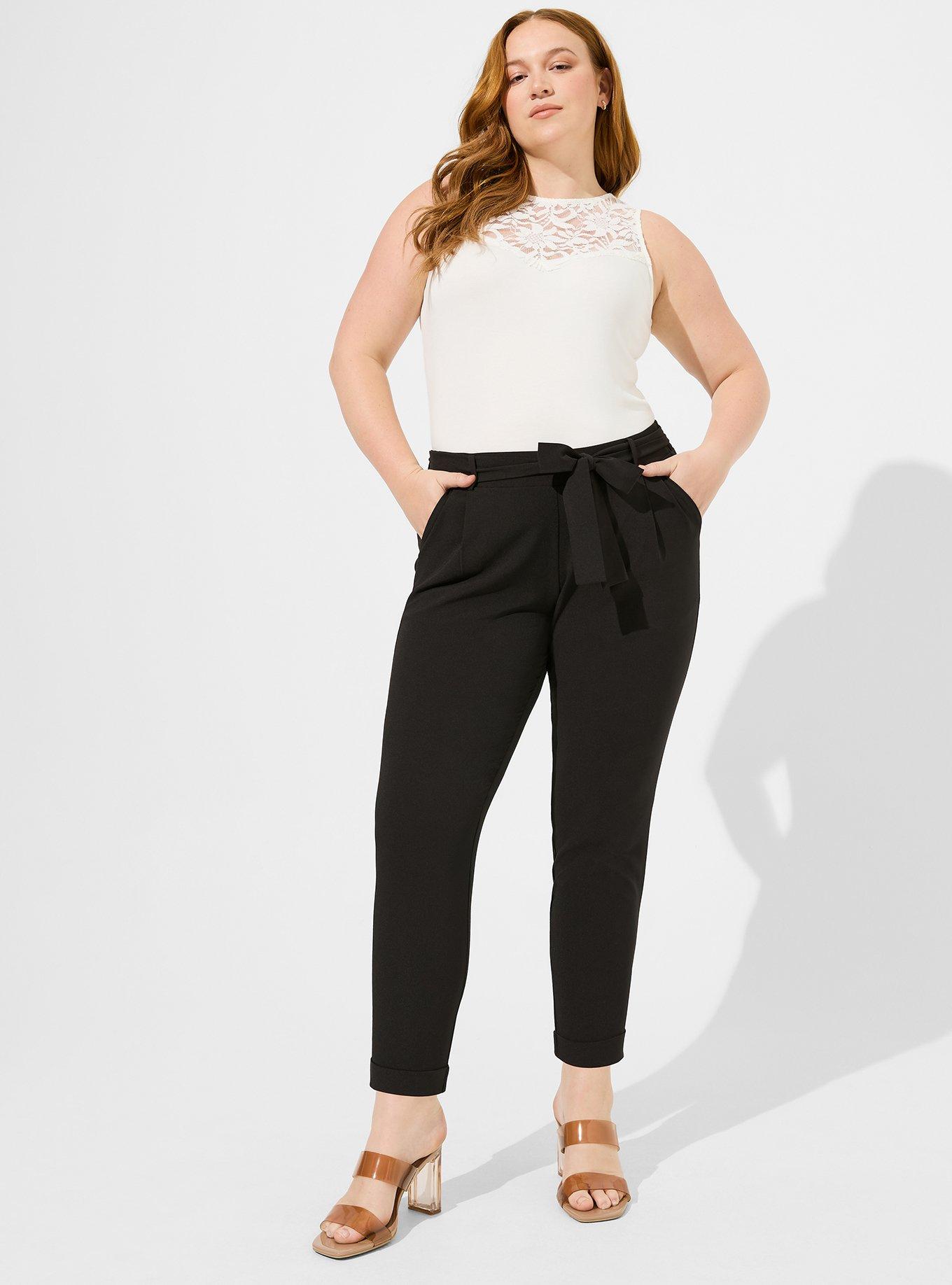 Plus Size - Pull-On Taper Stretch Crepe High-Rise Tie-Front Pant