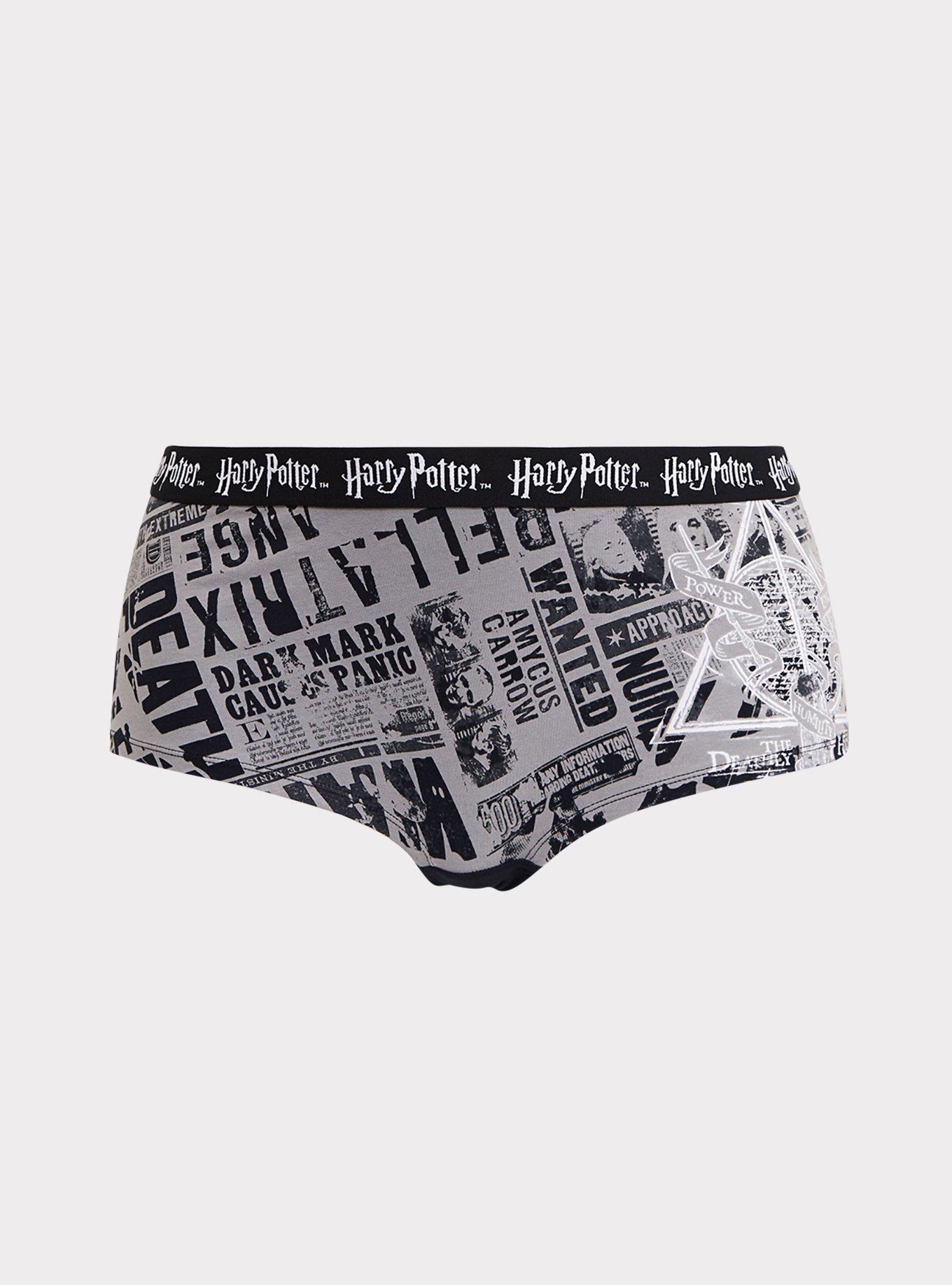 Harry Potter Newspaper Black Cotton Boyshort Panty, , hi-res