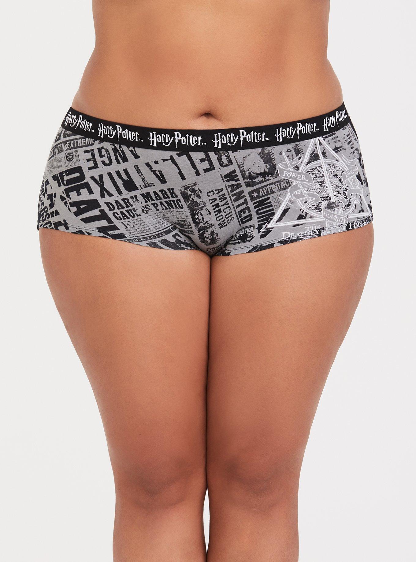 Harry Potter Newspaper Black Cotton Boyshort Panty, , hi-res