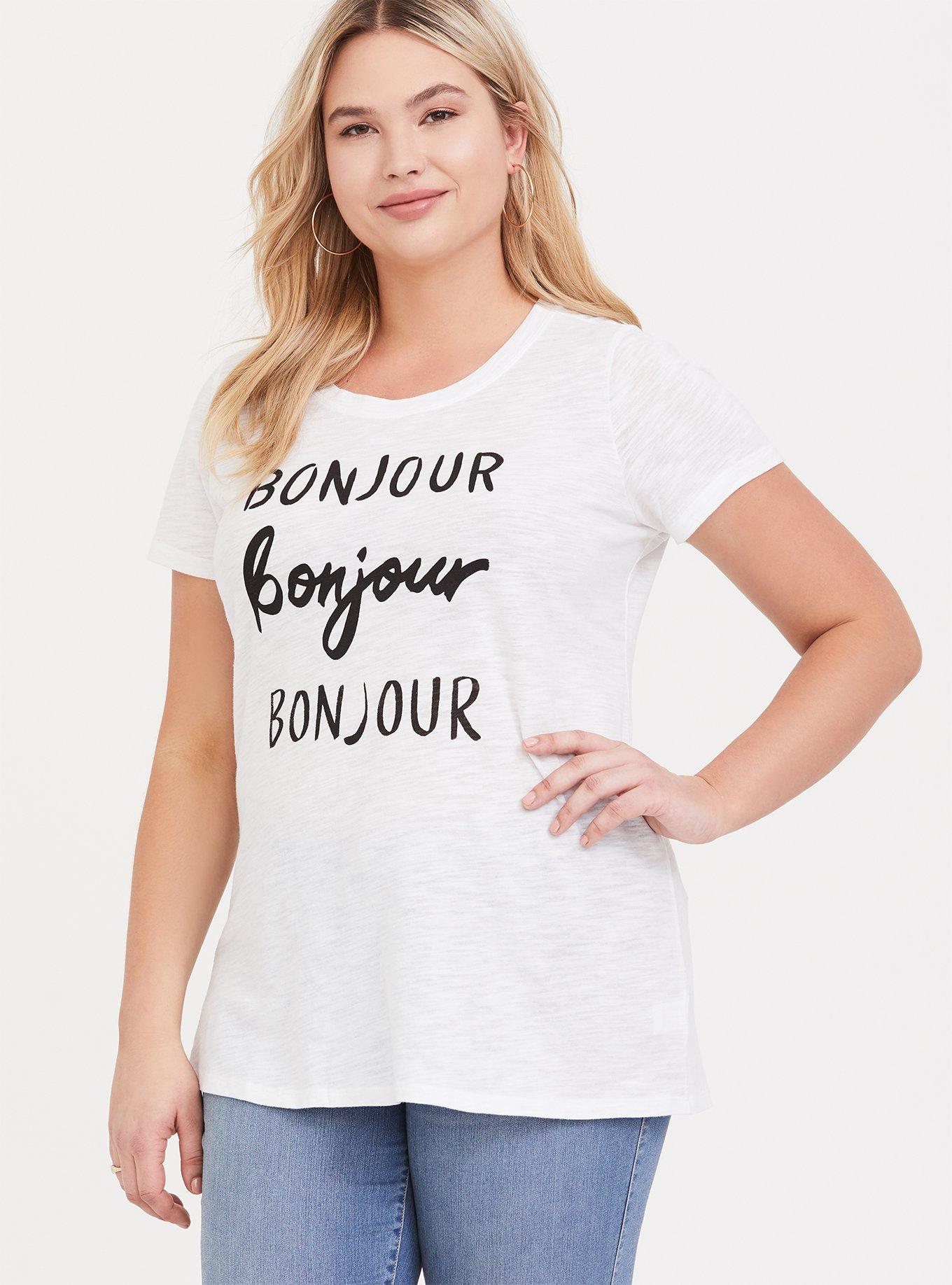 Plus Size Bonjour White Slim Fit Slub Crew Tee, WHITE, alternate