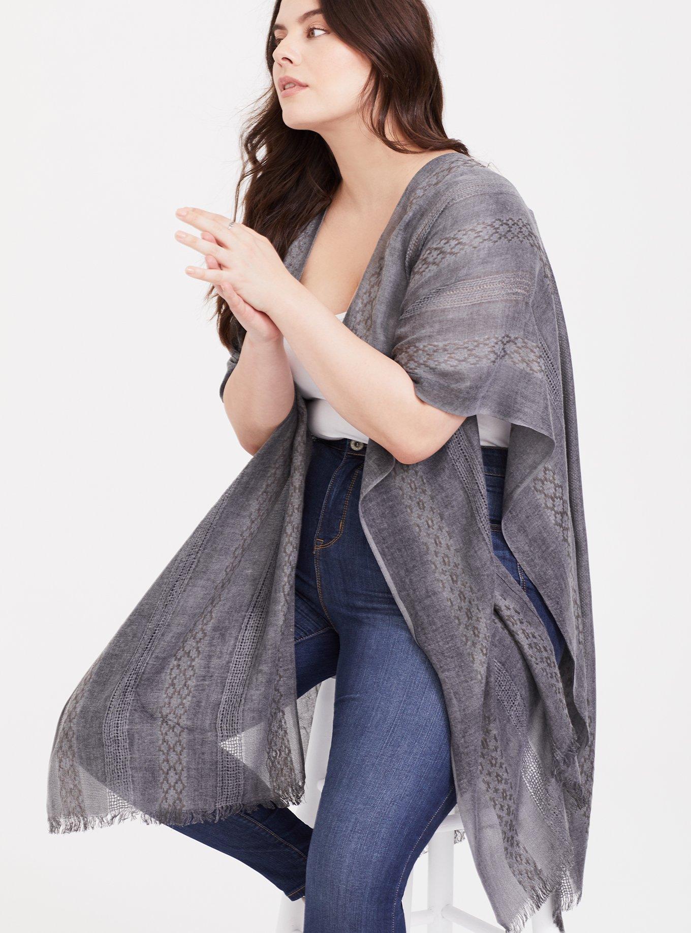 Plus Size - Grey Textured Knit Ruana - Torrid