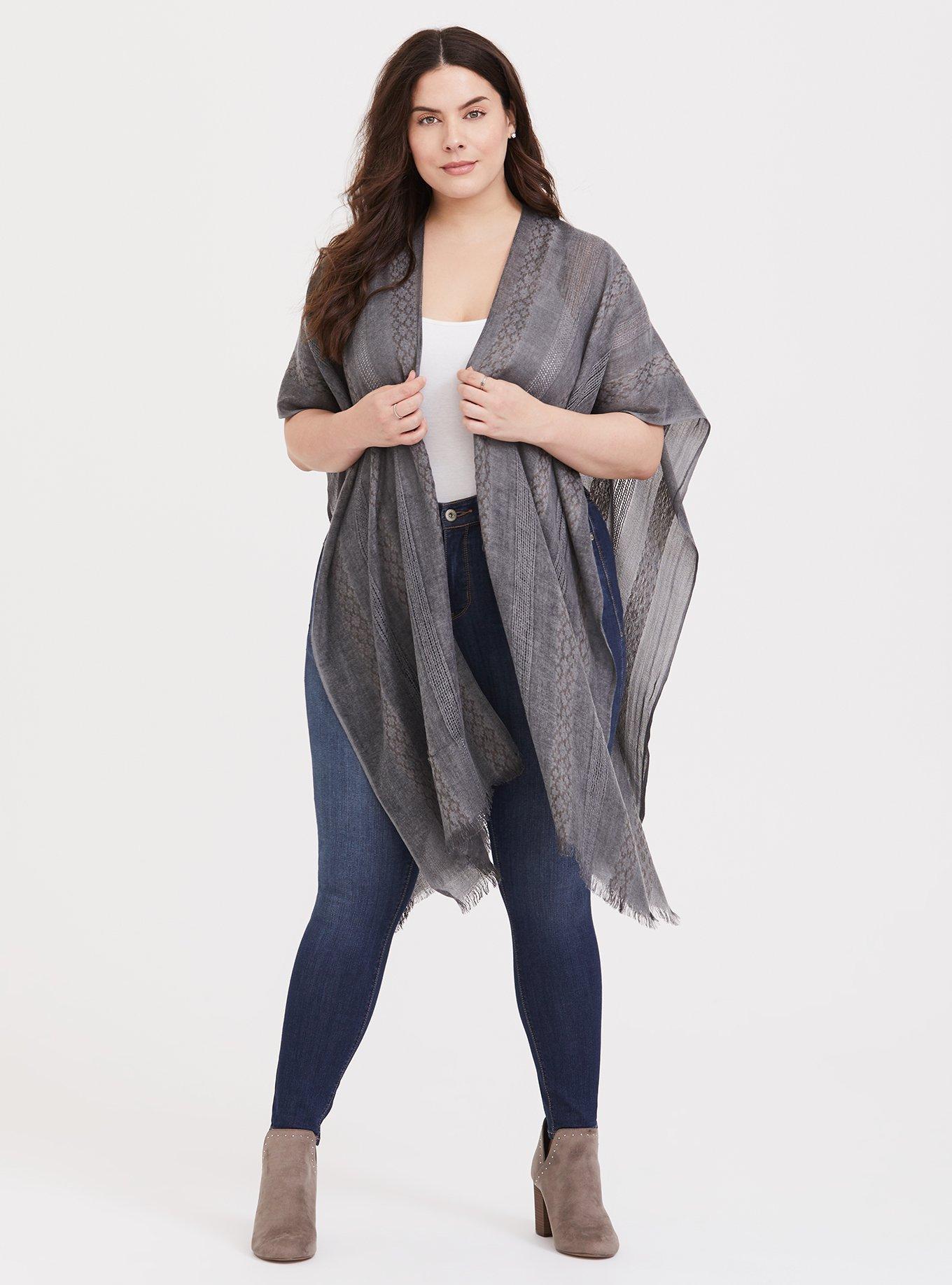 Plus Size - Grey Textured Knit Ruana - Torrid