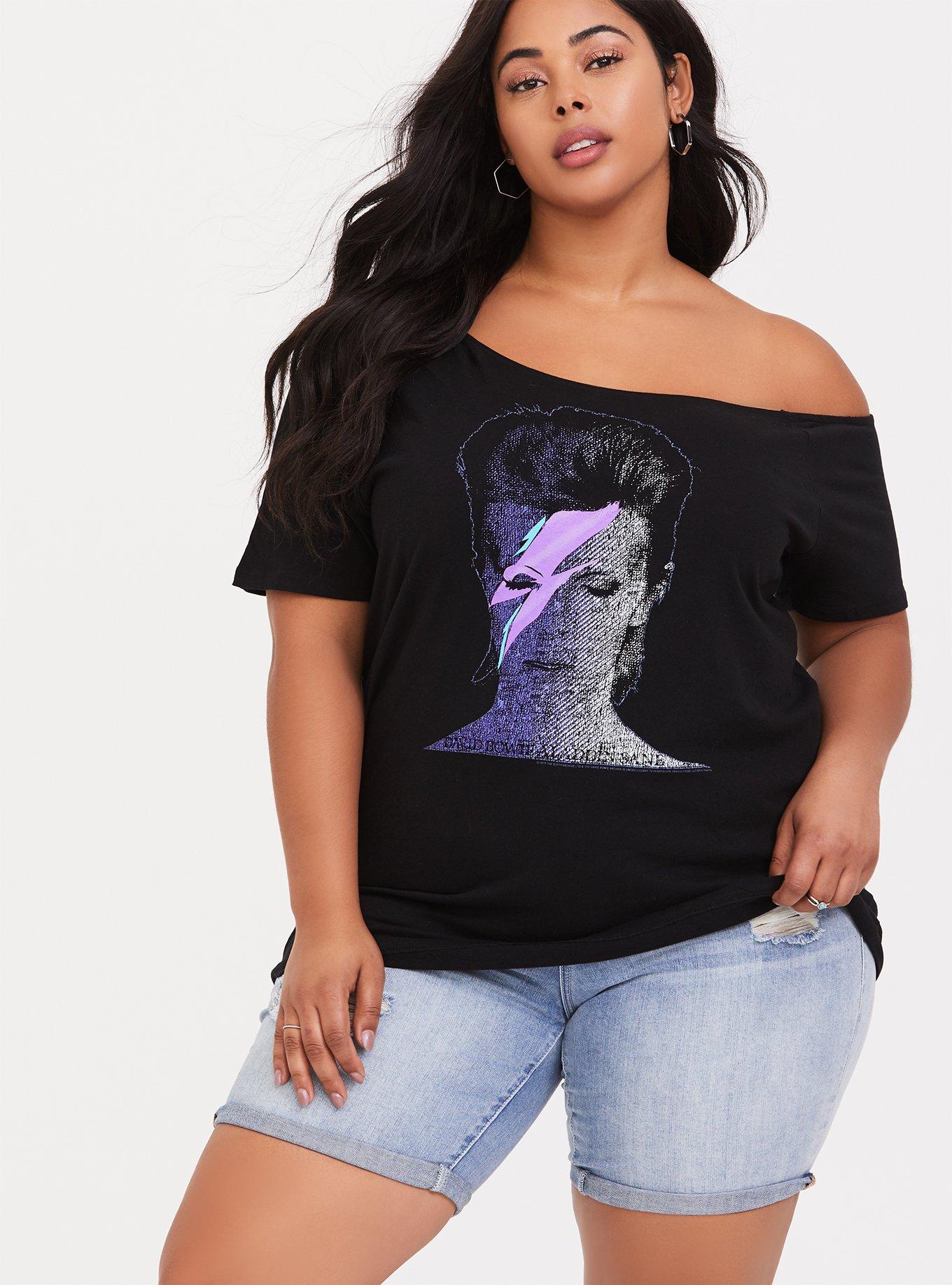 Bowie Black Off Shoulder Tee, DEEP BLACK, alternate