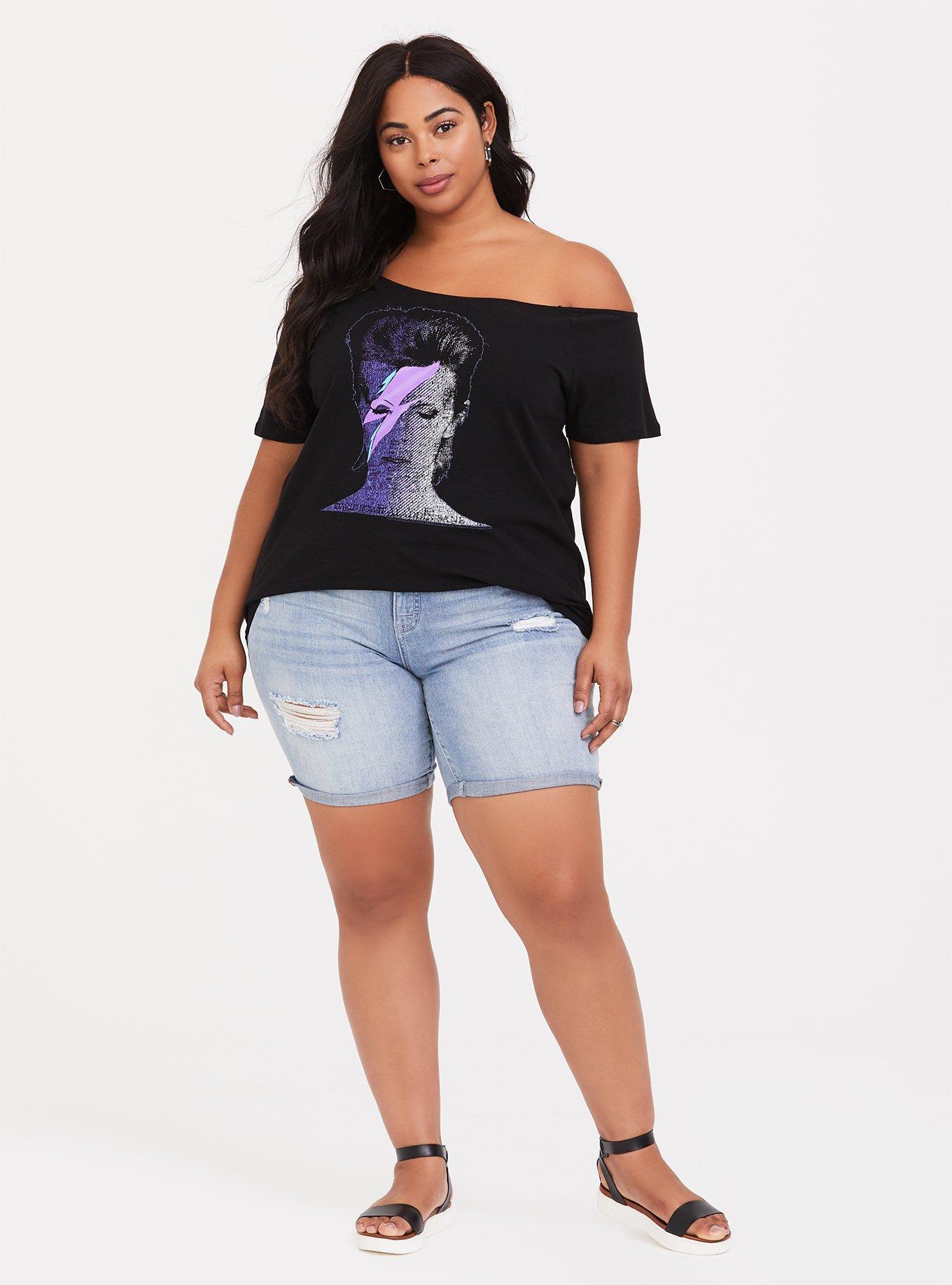 Bowie Black Off Shoulder Tee, DEEP BLACK, alternate
