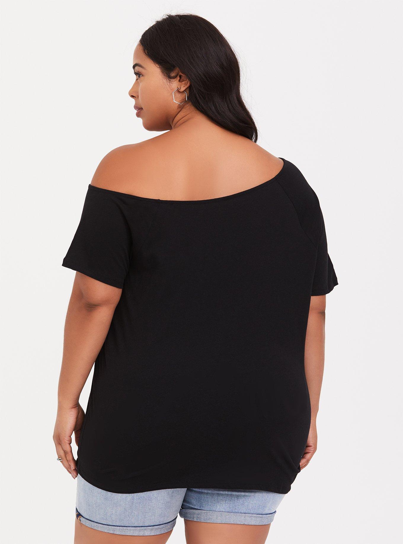 Bowie Black Off Shoulder Tee, DEEP BLACK, alternate