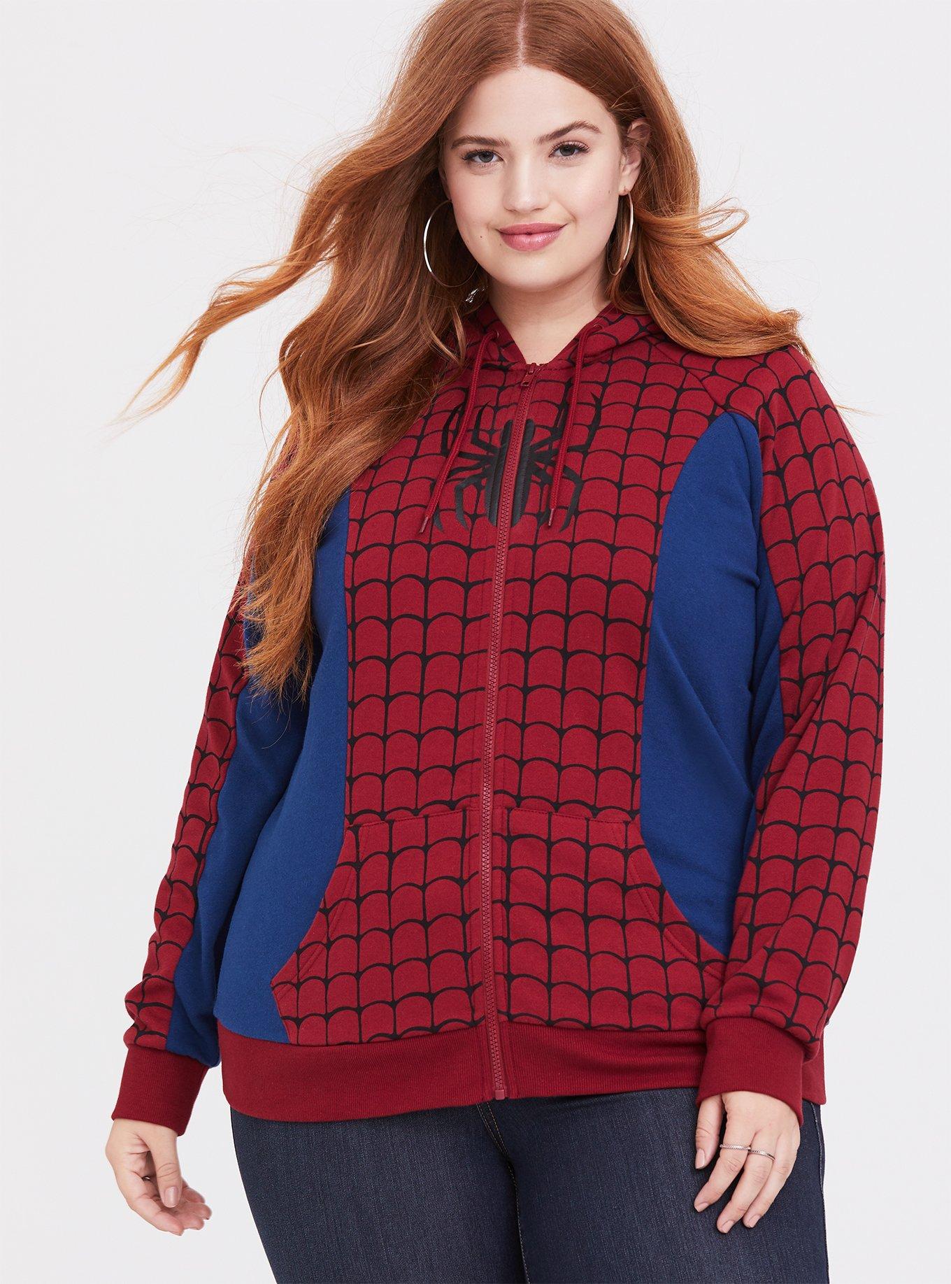 Plus Size Her Universe Marvel Spiderman Red Blue Zip Hoodie Torrid