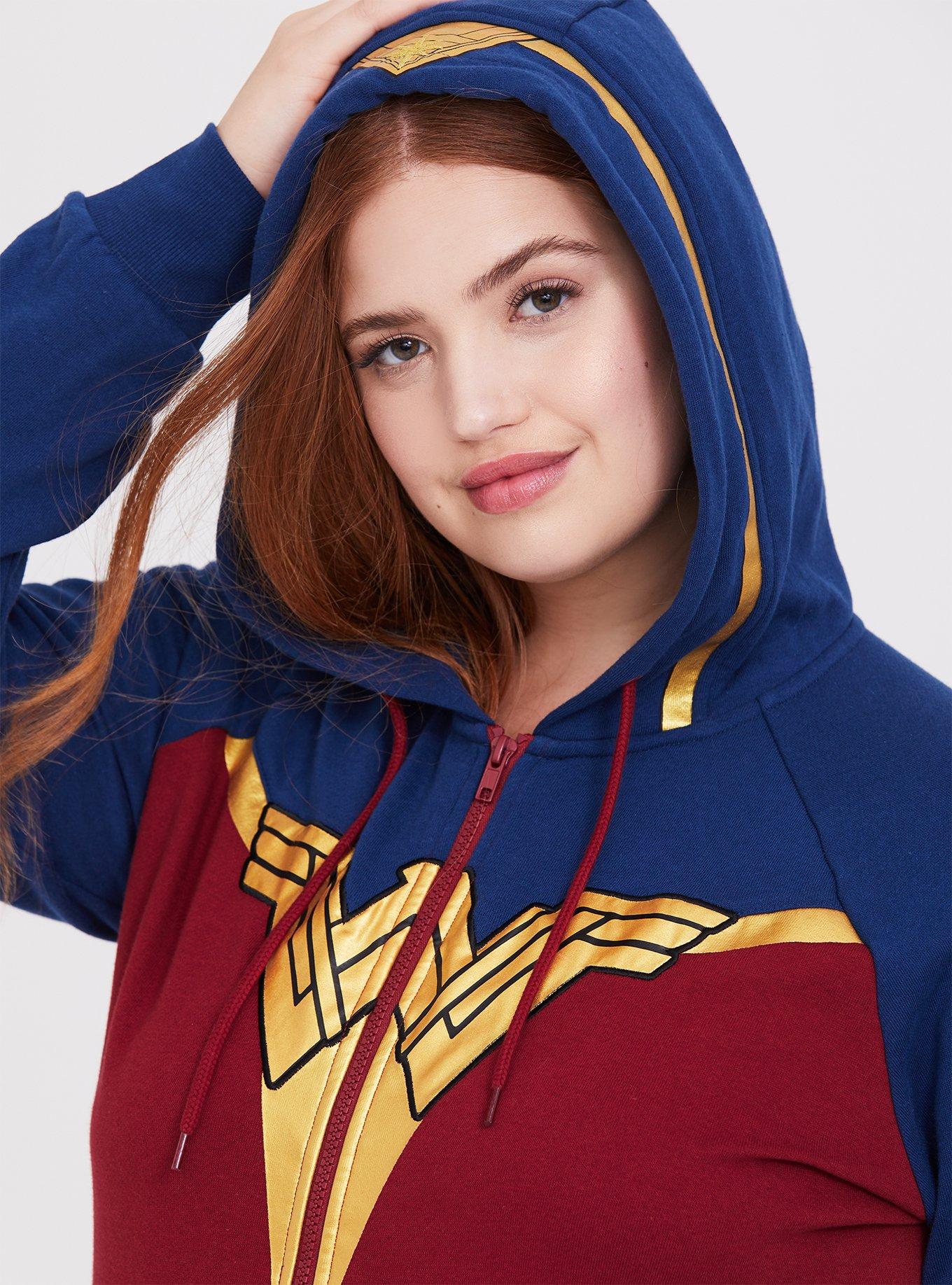 Plus Size - Her Universe DC Comics Wonder Woman Red & Blue Zip Hoodie -  Torrid
