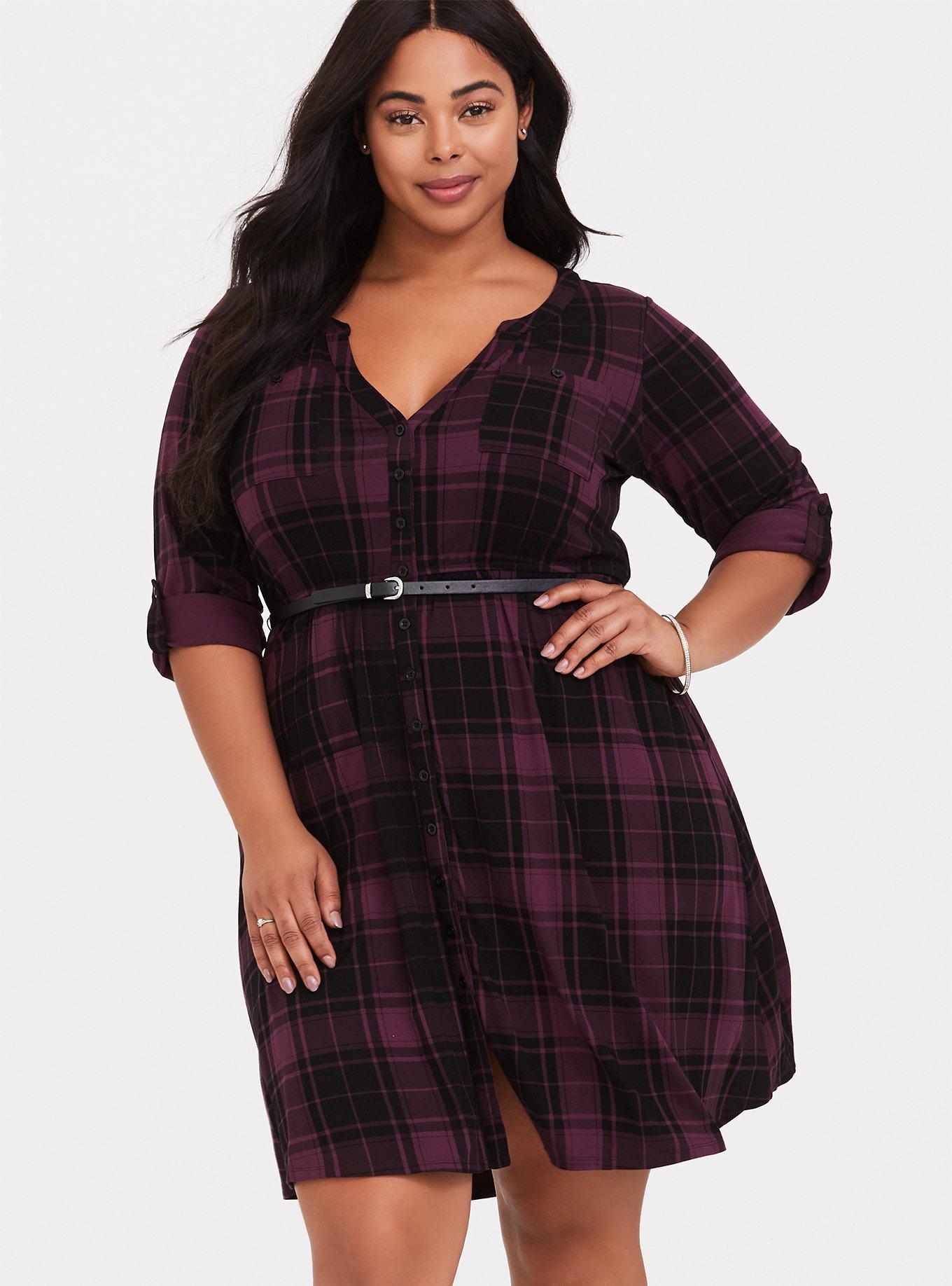 Torrid Mini Jersey Shirt Dress Women Size 2 Plaid Teal Black Roll Tab  Sleeves