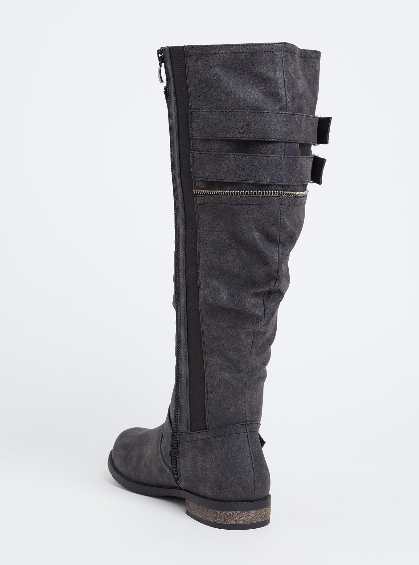 Plus Size Double Strap Knee-High Boot (WW), BLACK, alternate