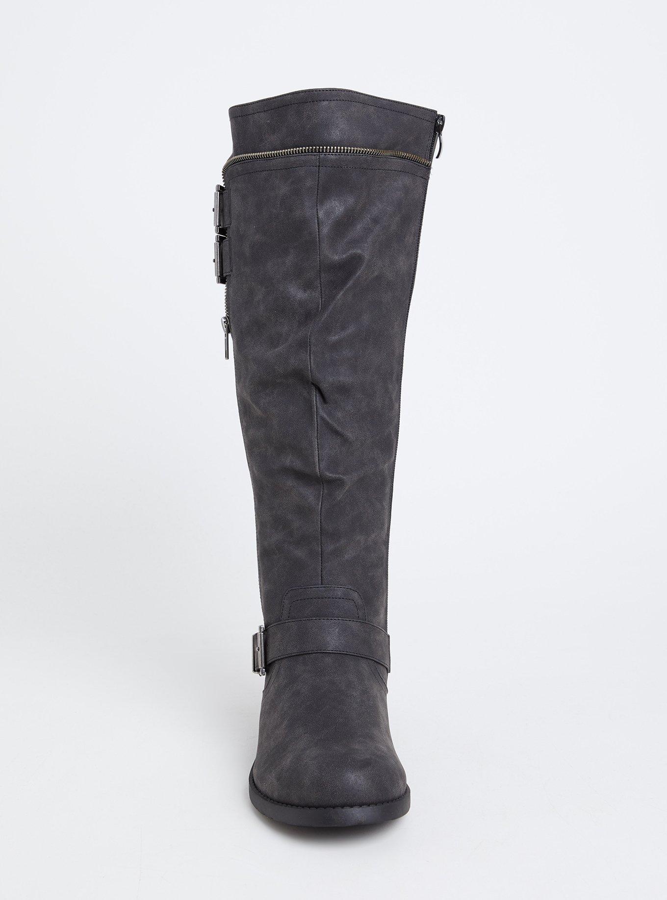 Plus Size Double Strap Knee-High Boot (WW), BLACK, alternate