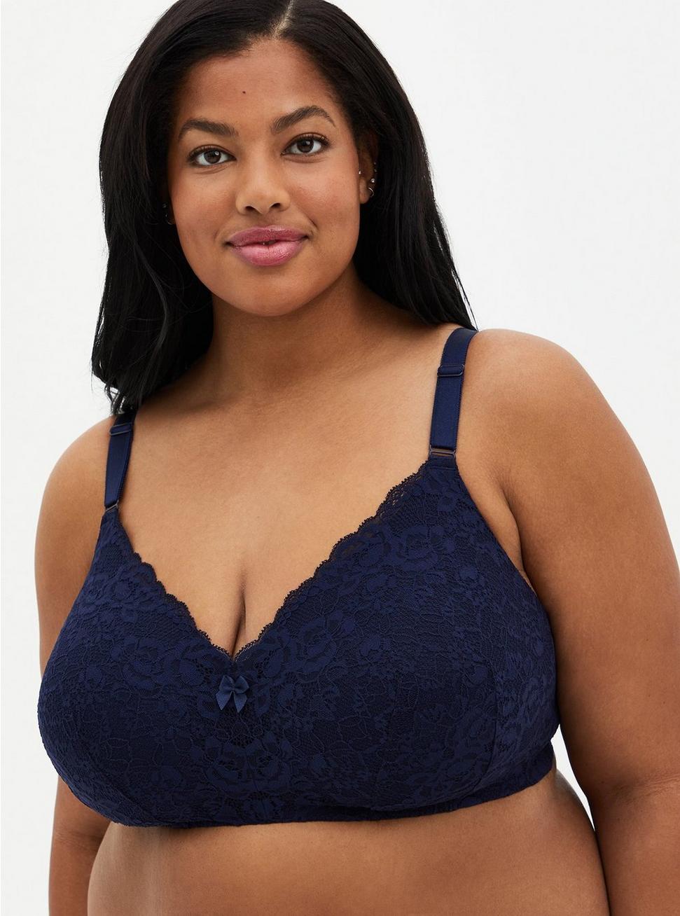 Plus Size Wire-Free Lightly Lined Lace 360° Back Smoothing® Bra, PEACOAT, hi-res