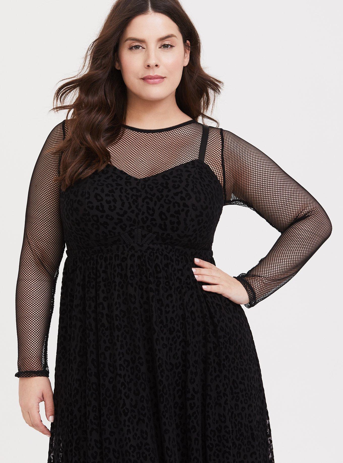 Plus Size - Black Star Mesh Long Sleeve Under-It-All Crop Top - Torrid