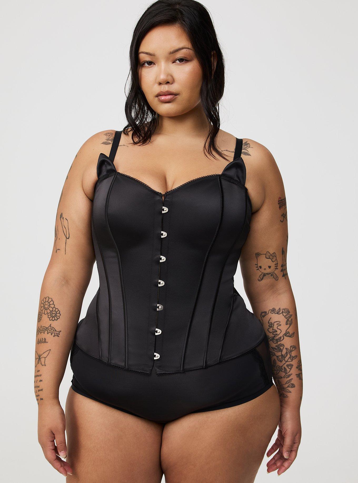 Curve Hook Eye Lace Corset 1 (Plus) / Black