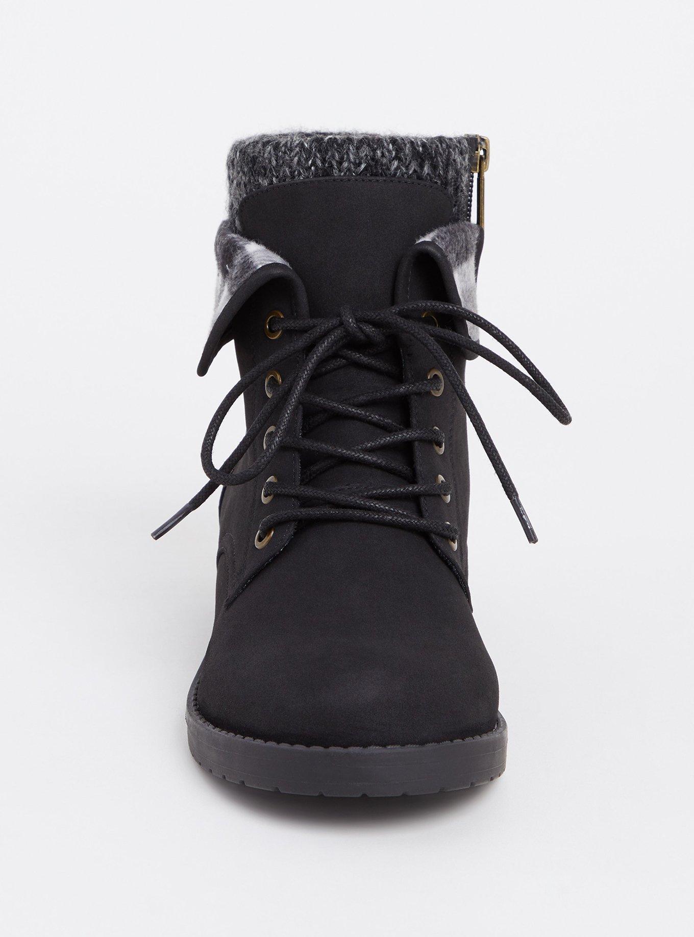 Foldover Sweater Combat Boot (WW), BLACK, alternate