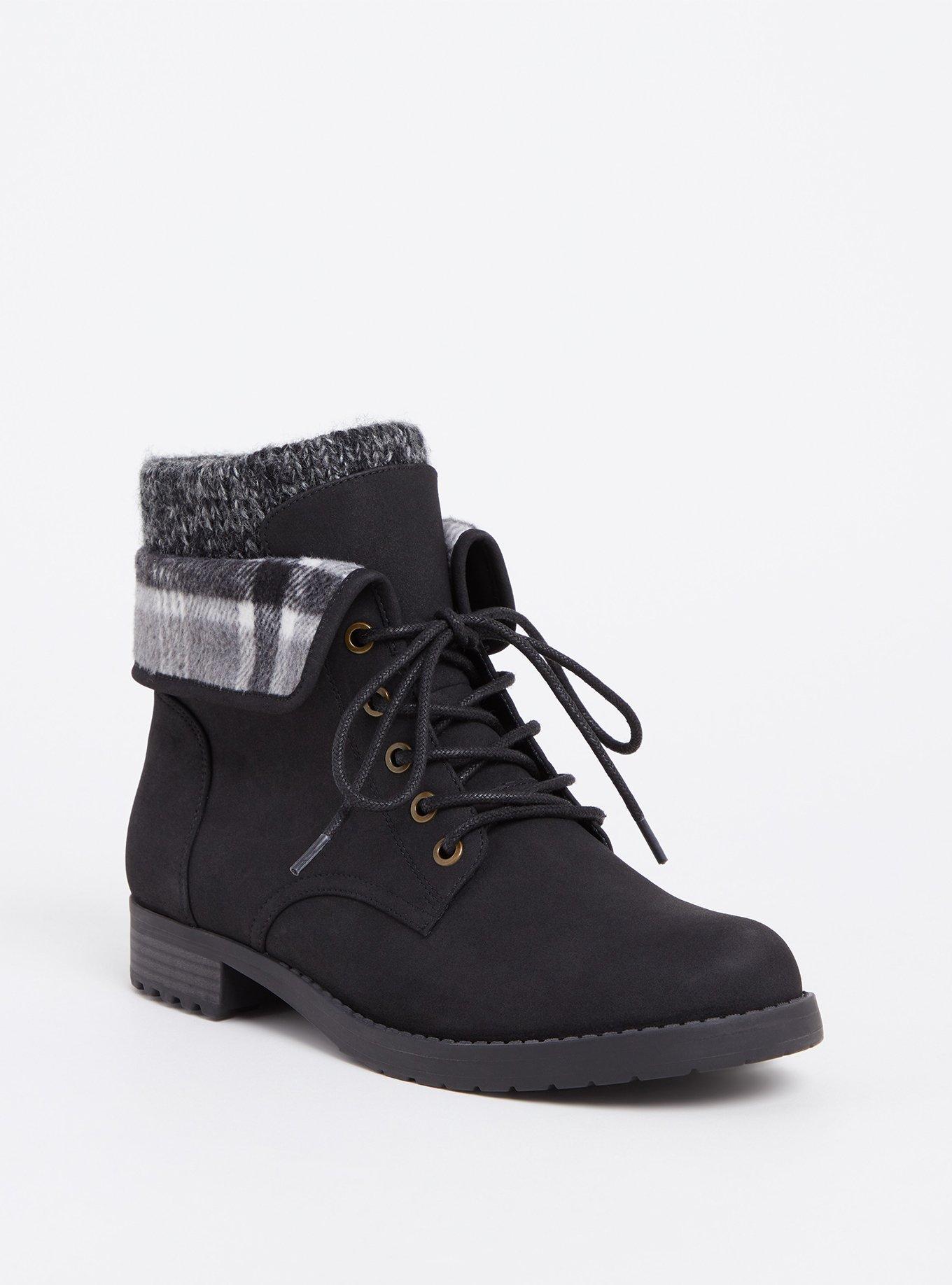 Foldover Sweater Combat Boot (WW), BLACK, hi-res