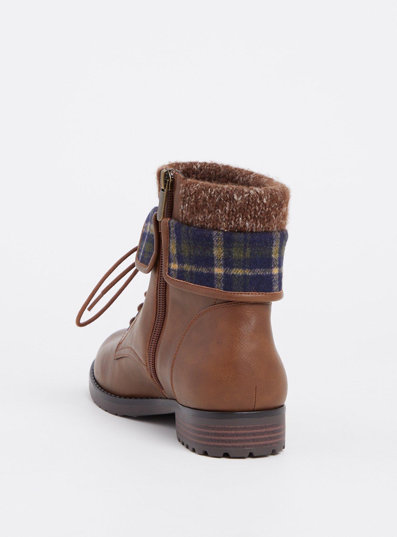 Foldover Sweater Combat Boot (WW), BROWN, alternate